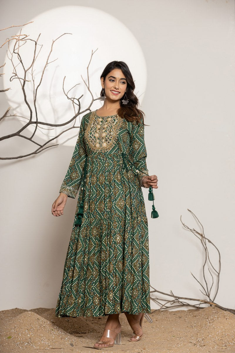Embroidered Bandhani Printed Long Ethnic Dress image 4