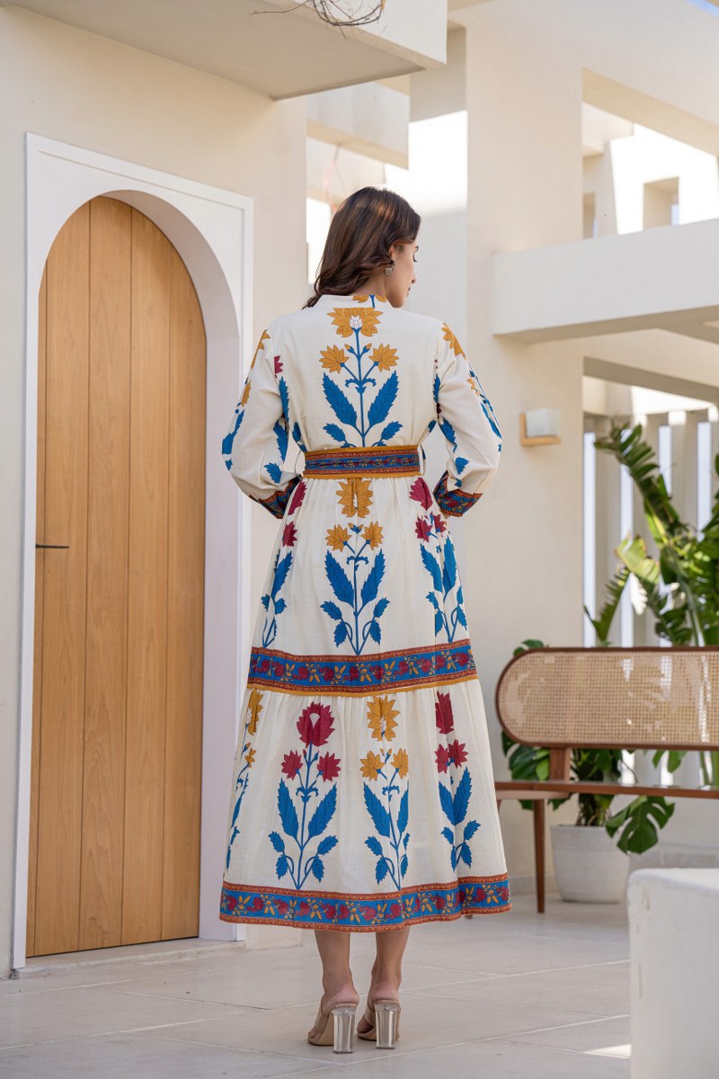 Cotton Printed Long Dress With Belt image 9