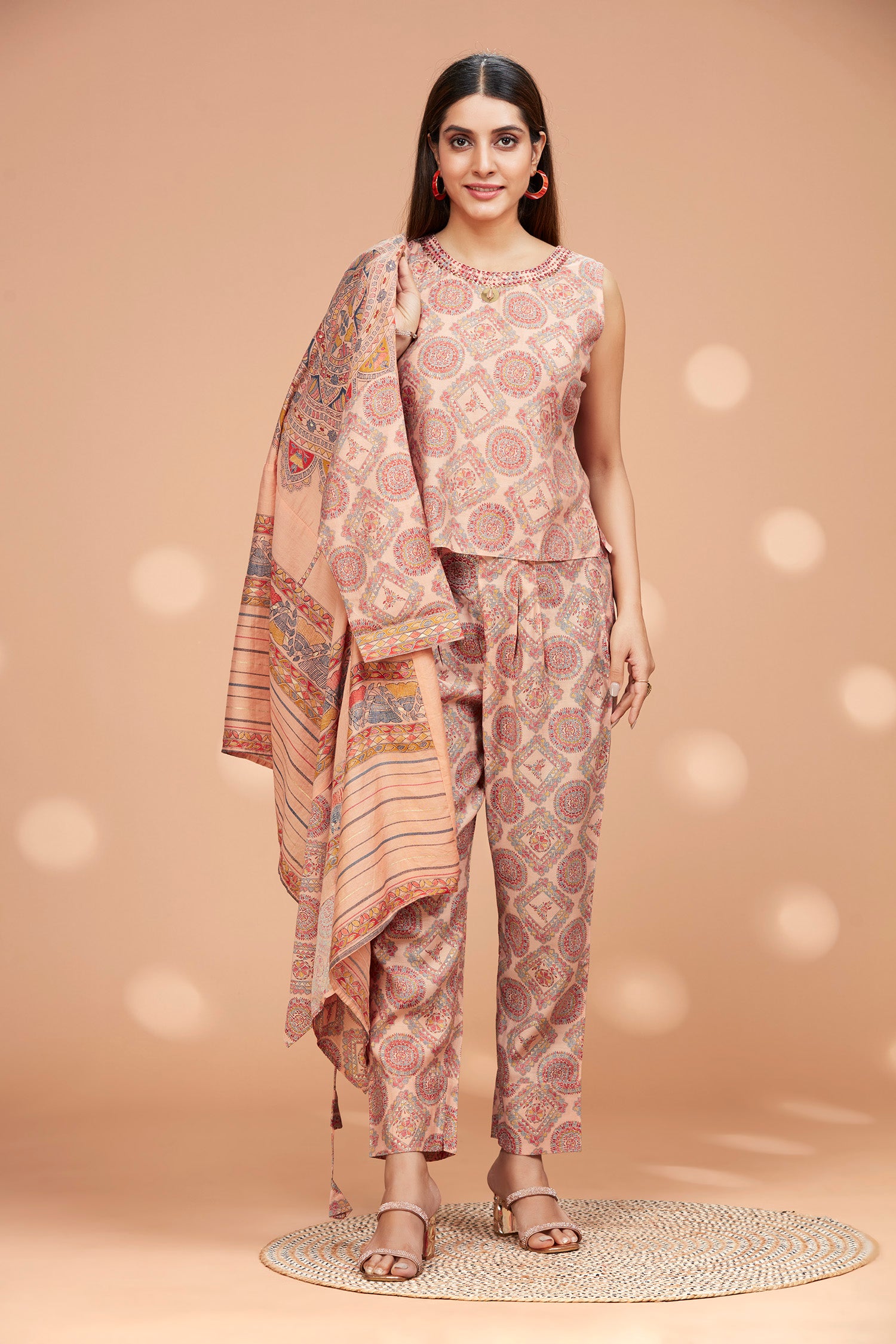 Chanderi Co-ord Set With Shrug image 4