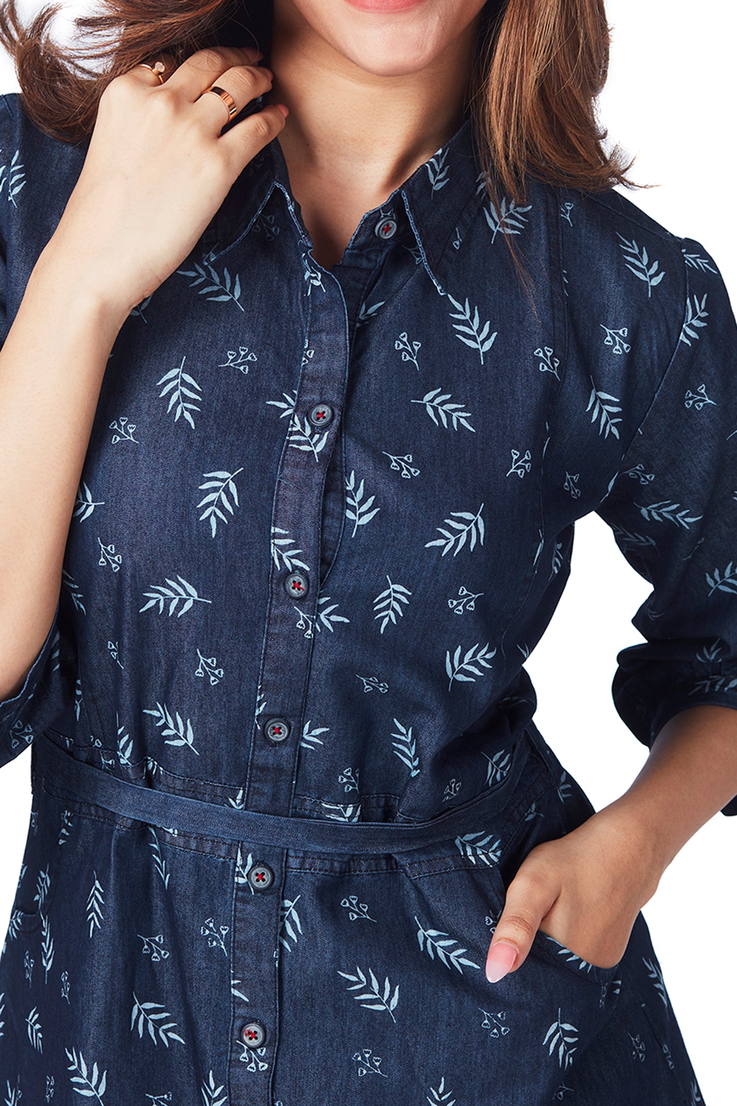 Denim Shirt Dress With Belt And Print image 5