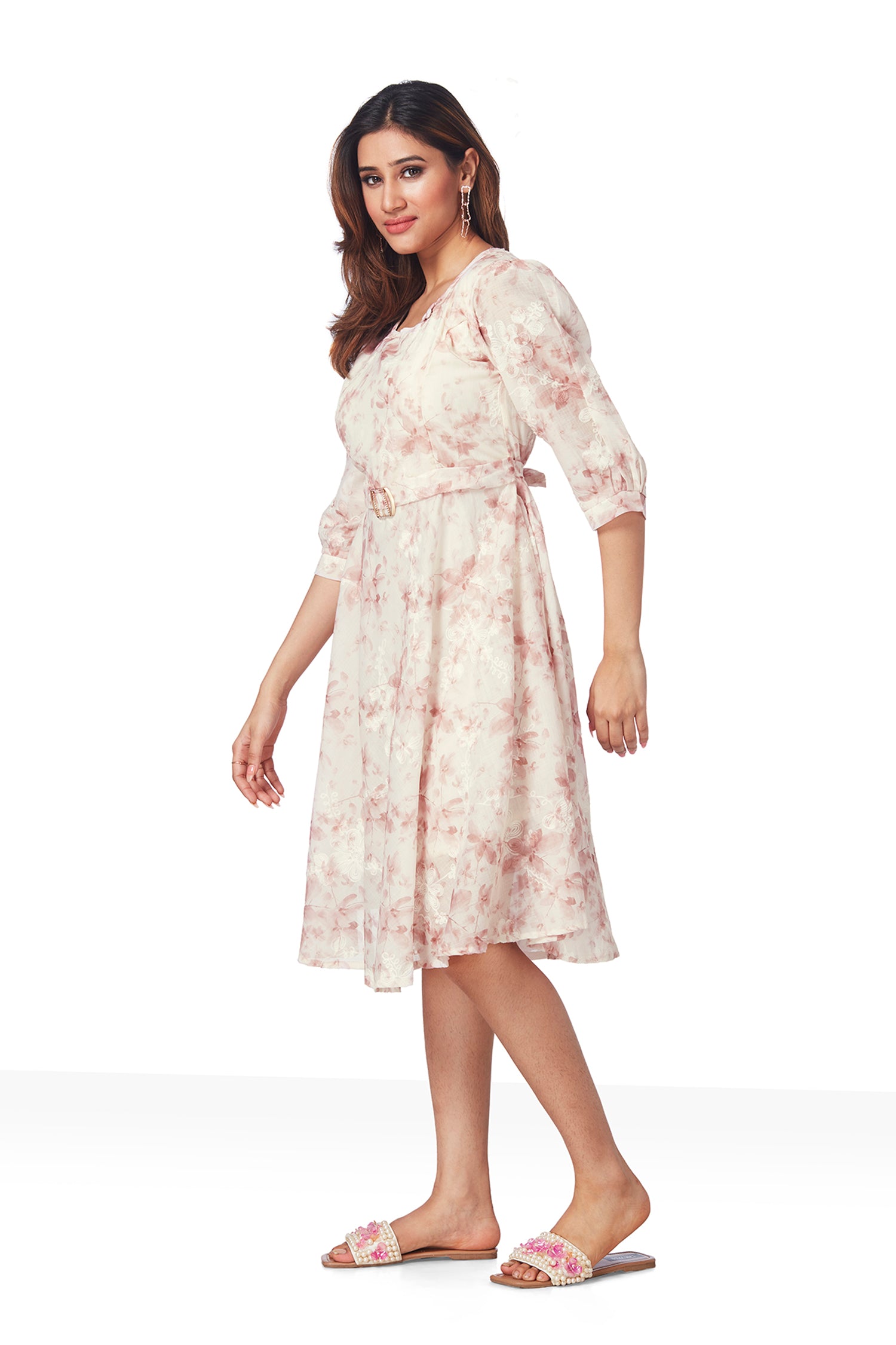 Classy Cotton Floral Printed Tunic Dress (PINK) image 4