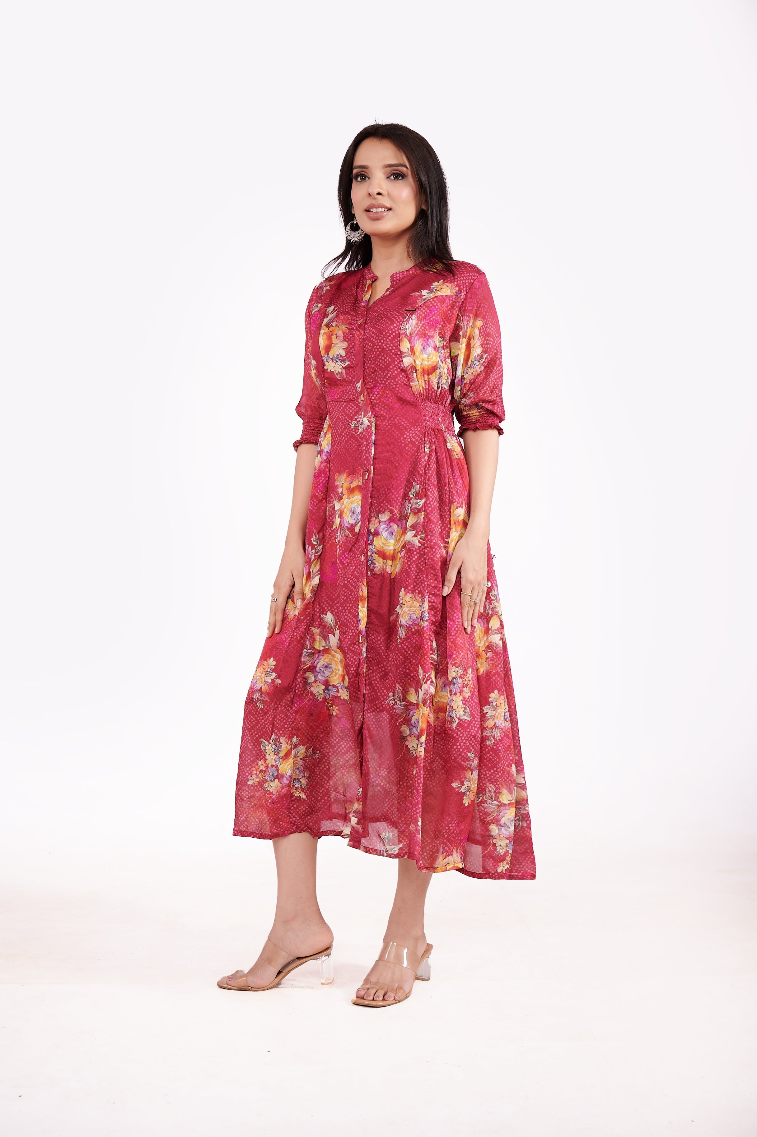 Chinon Floral Bandhini Ethnic Dress image 4