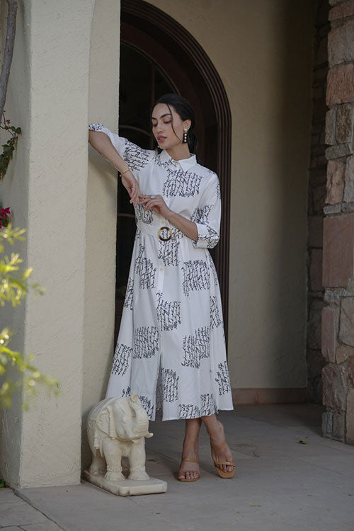 Shirt Long Dress With Belt (WHITE) image 6