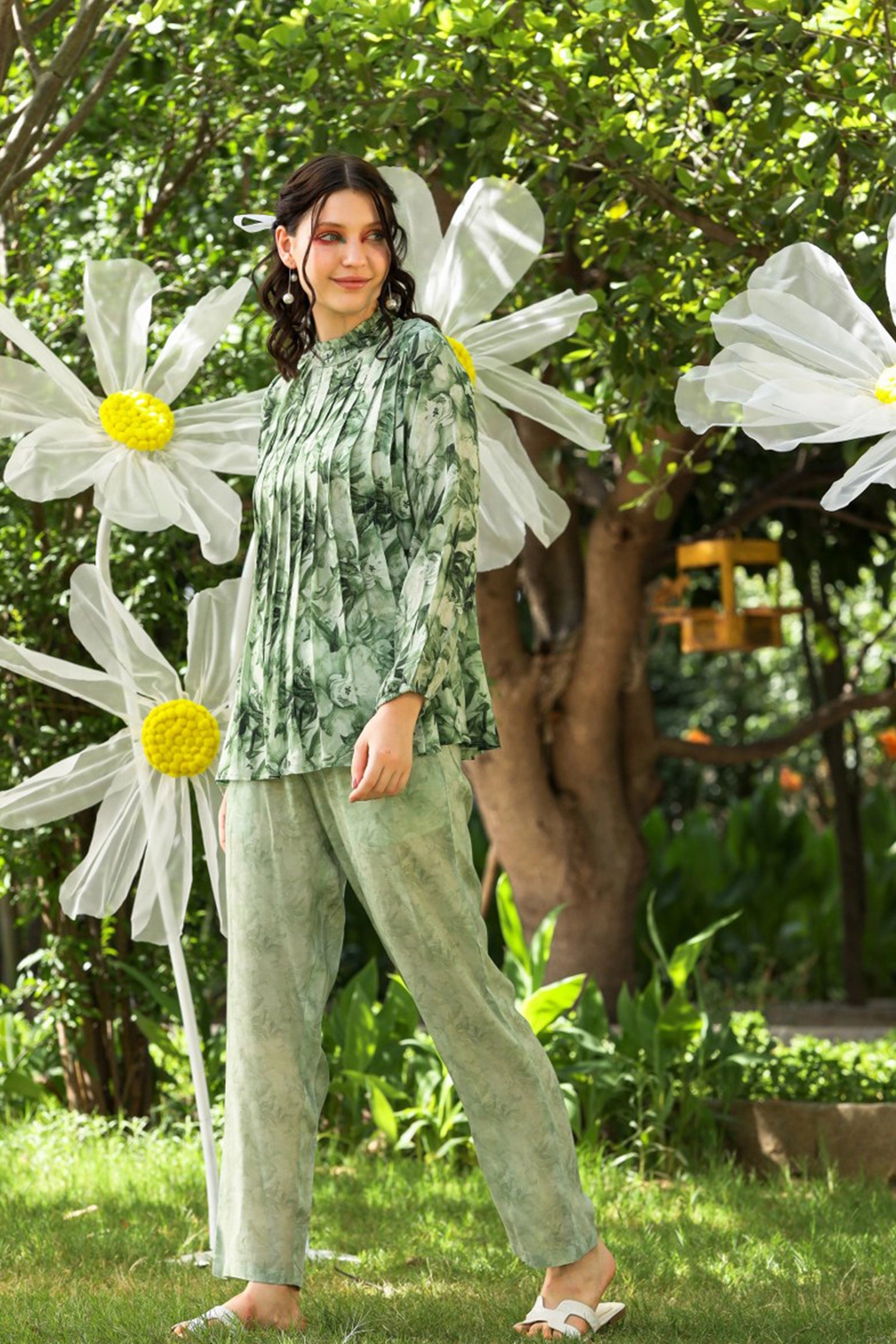 Muslin Printed Co-ord Set - Green image 4