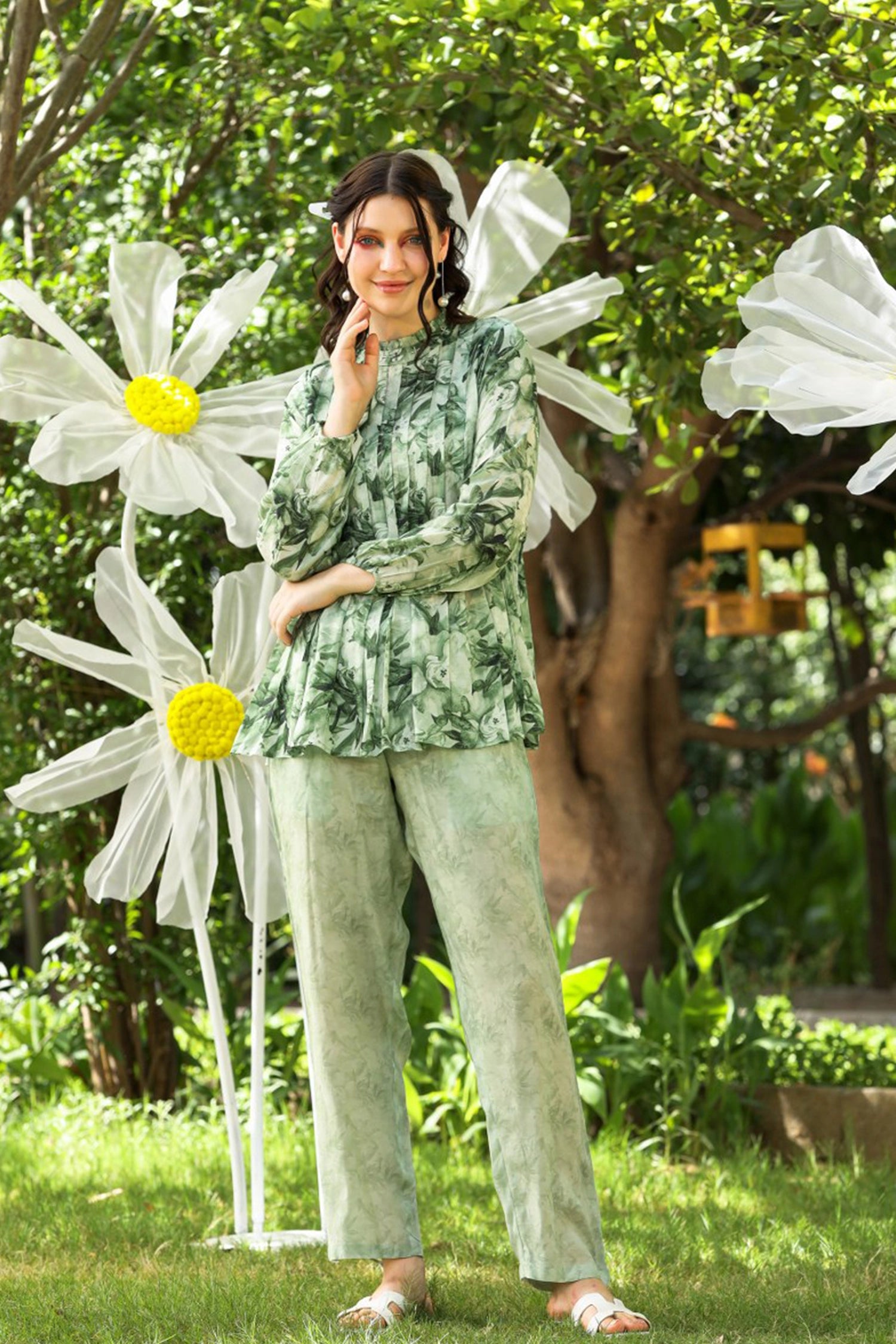 Muslin Printed Co-ord Set - Green image 6