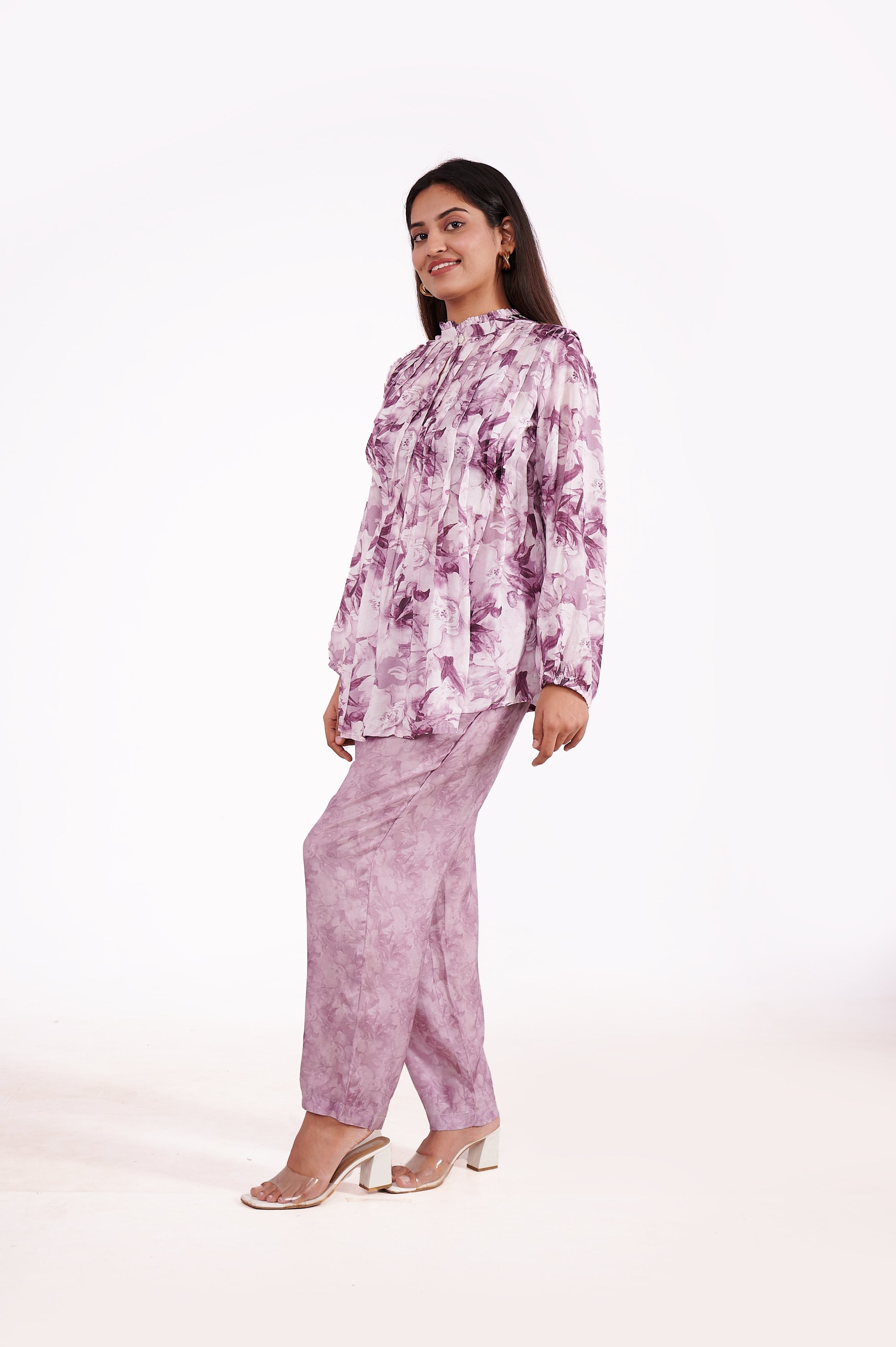Muslin Printed Co-ord Set - Purple image 4