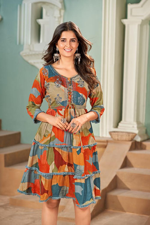 Mul Cotton Round Neck Abstract Tunic Dress image 6