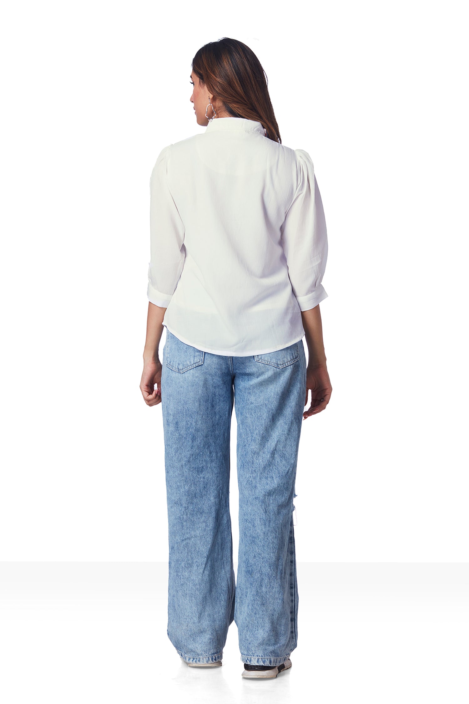 White Shirt With Marble Print And Shimmer Work - Purple image 6