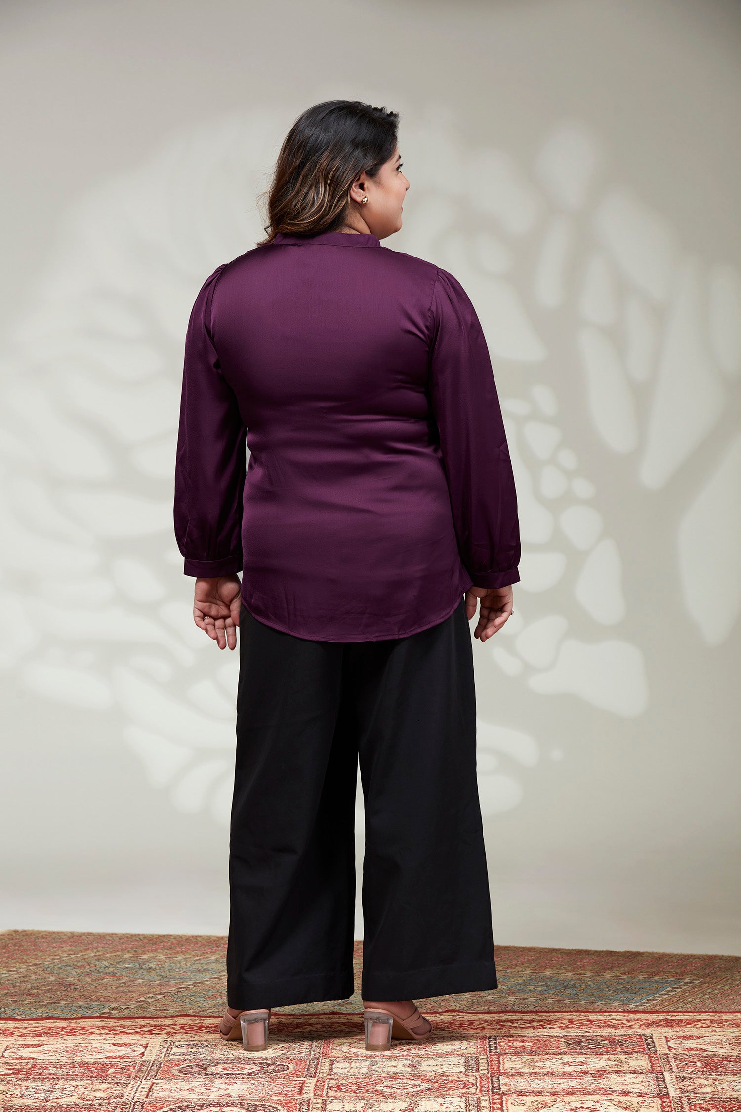 Satin Semi Formal Round Collar Top - Maroon image 4