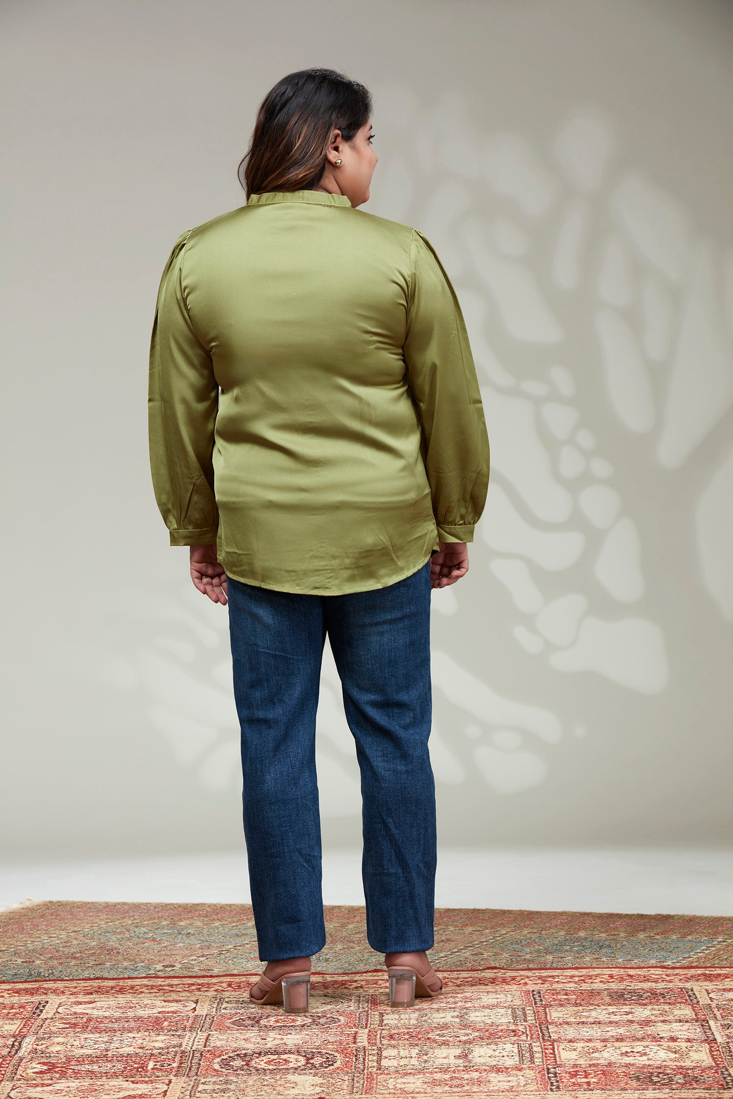 Satin Semi Formal Round Collar Top - Green image 4
