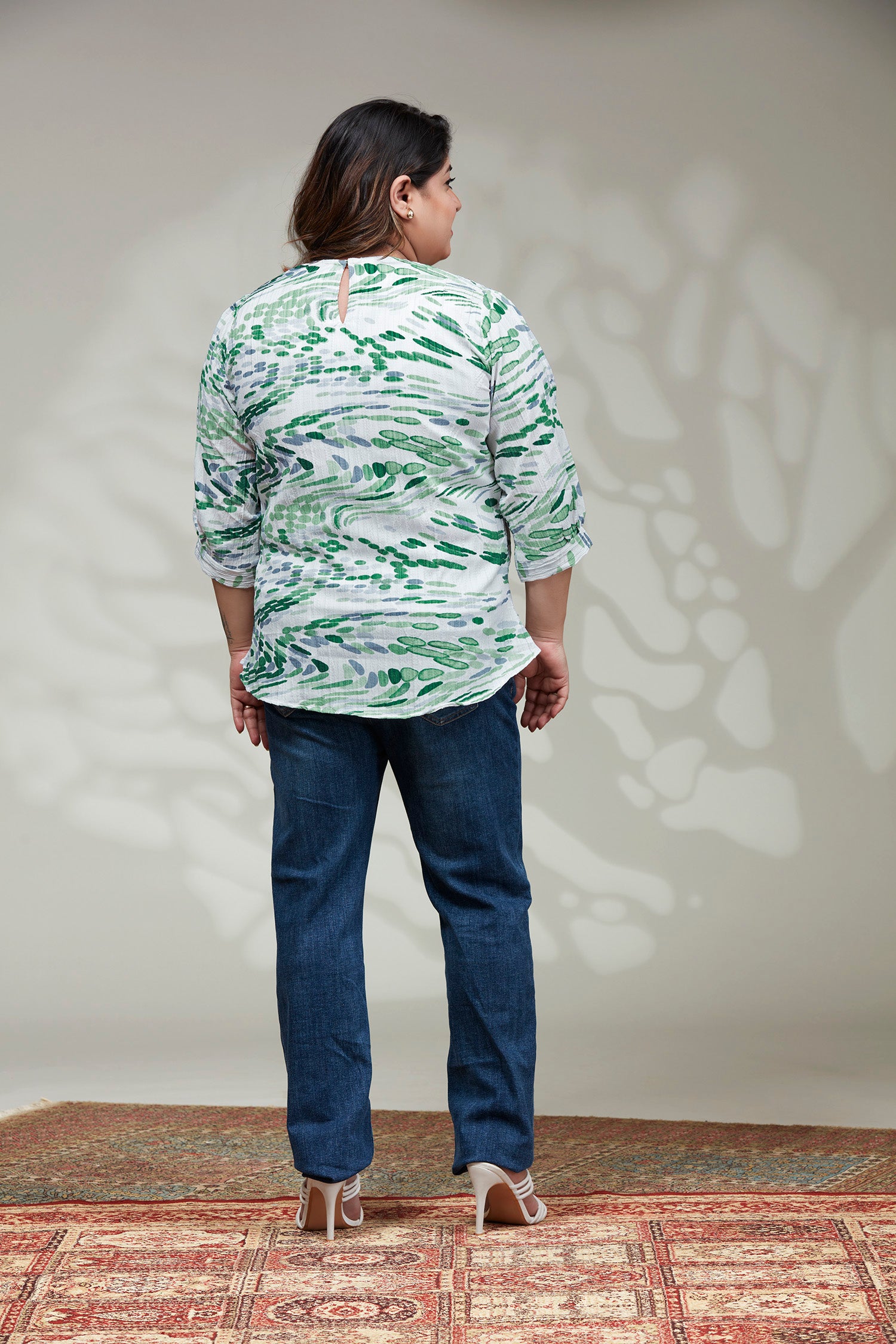 Causal Printed Full Sleeves Top -GREEN image 5
