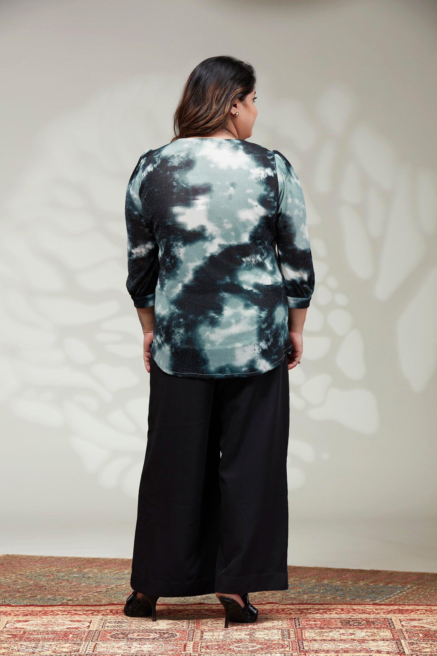 Party Wear Shimmer Tie-die Top - Green image 4