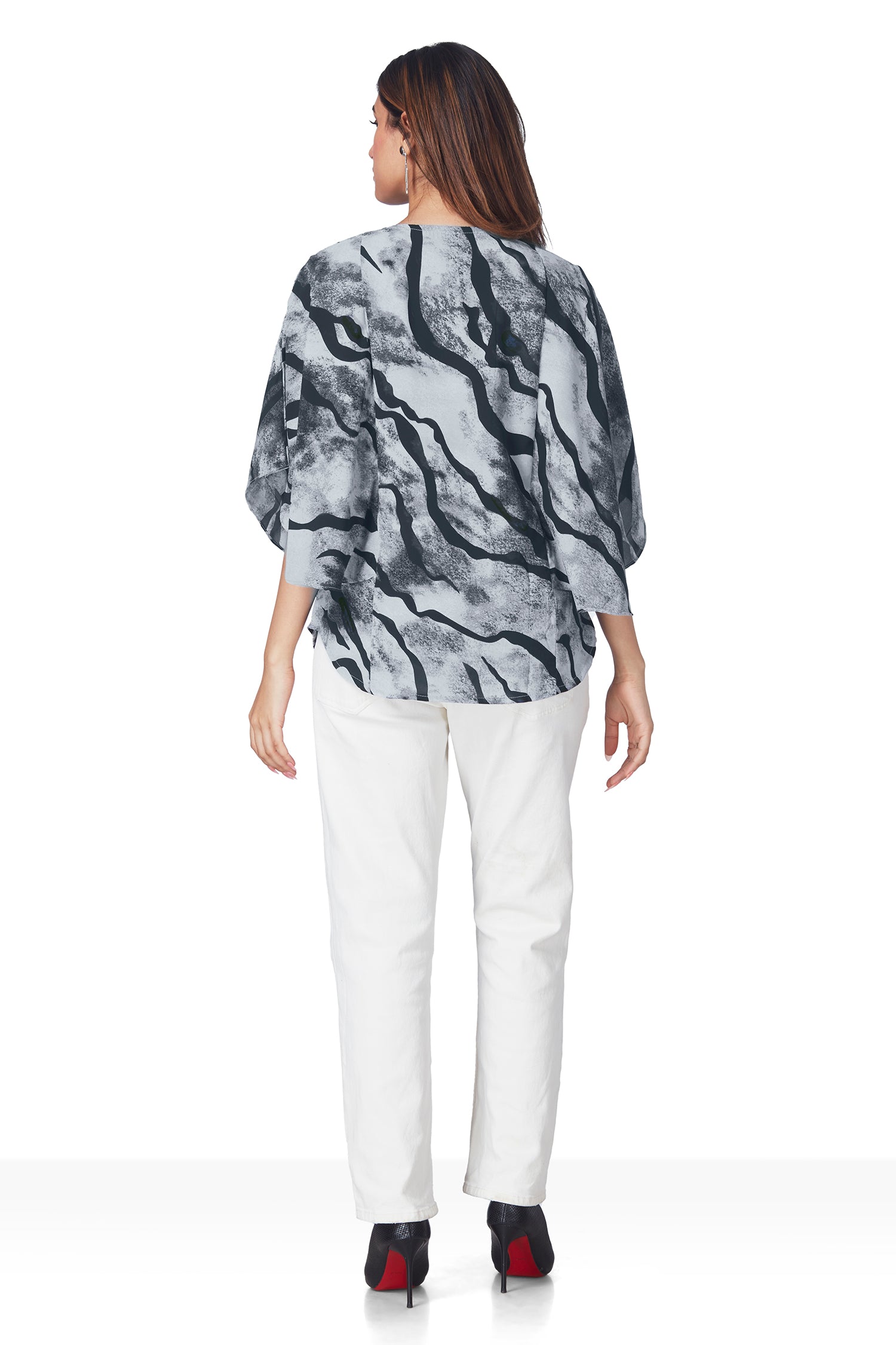 Partywear Kaftan Style Printed Top - Grey image 6