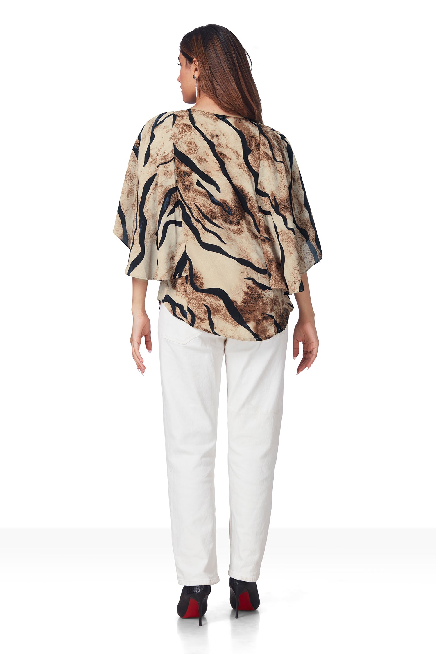 Partywear Kaftan Style Printed Top - Chikoo image 6