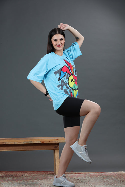 Chest Print T-shirts Blue - Free Size - Blue image 3