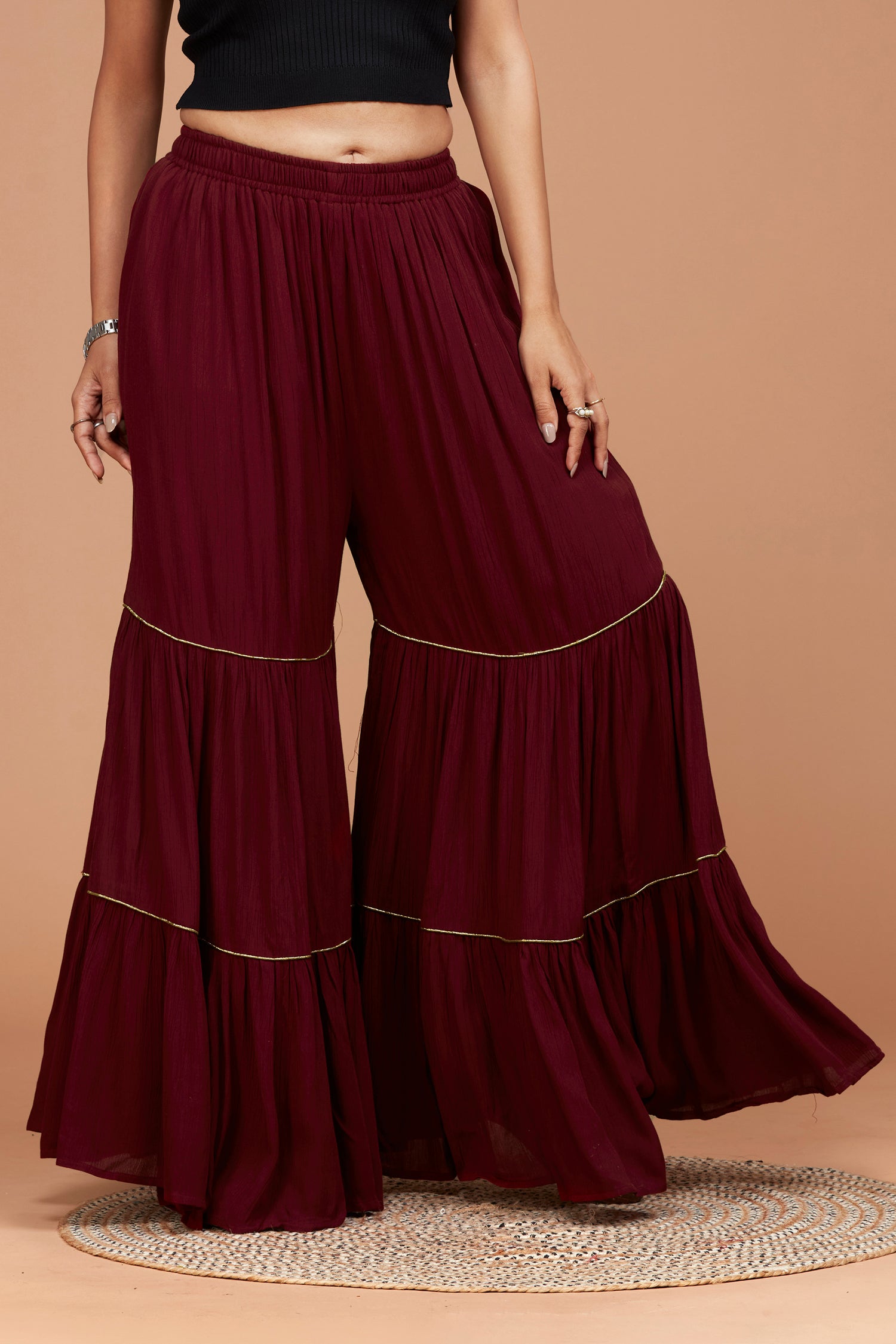 Tiered Sharara Pant - Maroon image 3