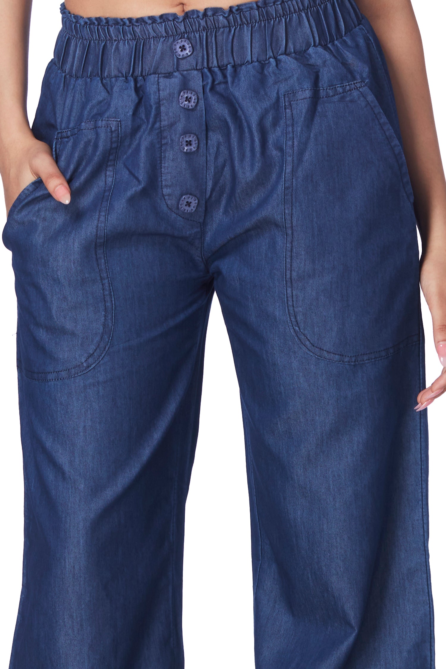 Denim Front Button Wide Leg Plazo image 3