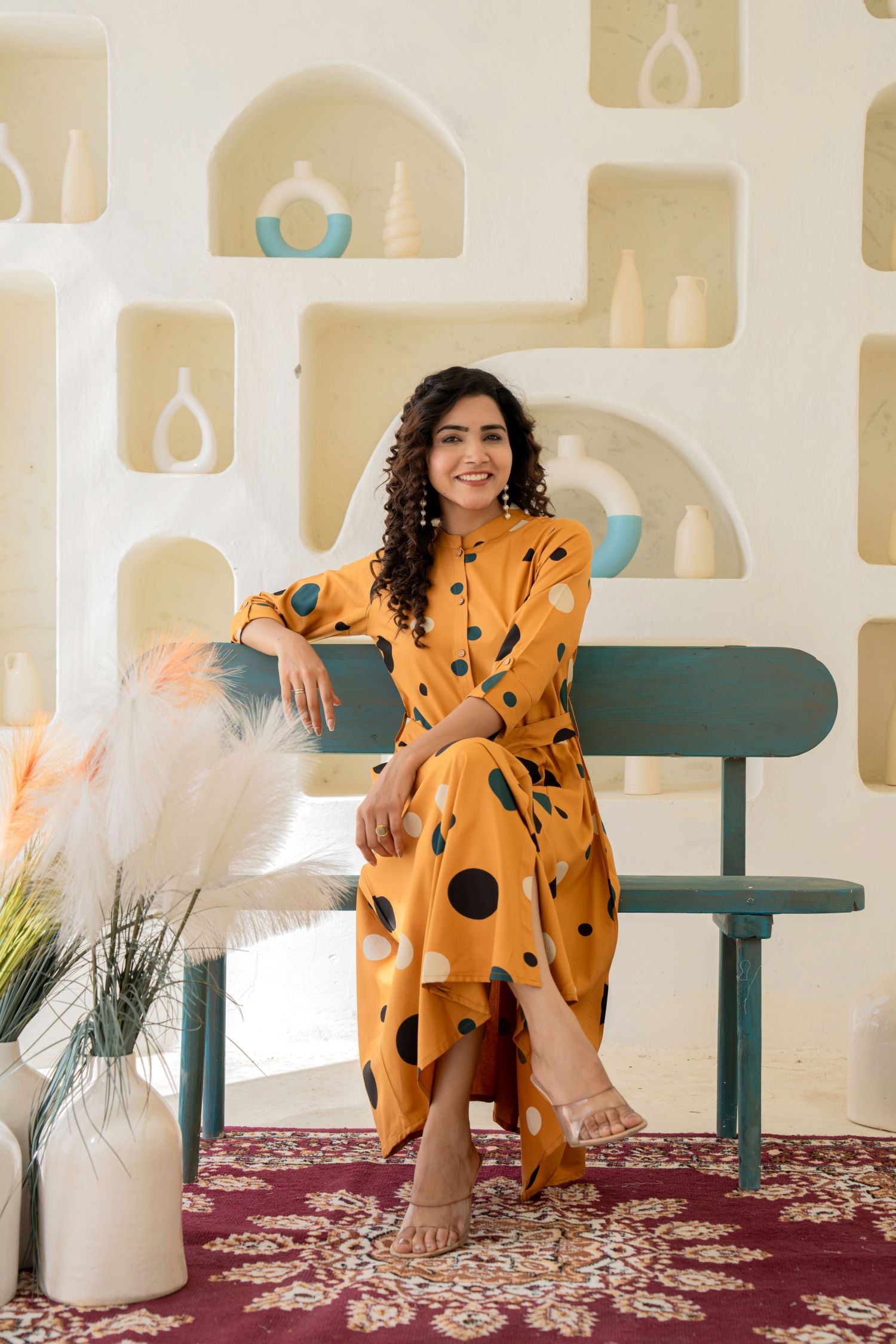 Chic Mustard Shirt Style Dress With Belt image 4