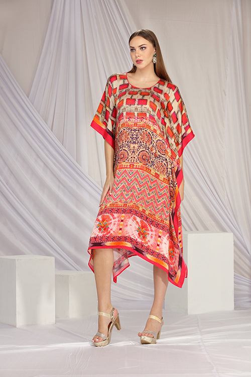 Short Kaftan With Digital Print And Mirror Work image 3