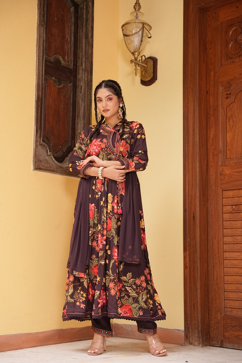 Anarkali Traditional Kurta Set - Wine image 5