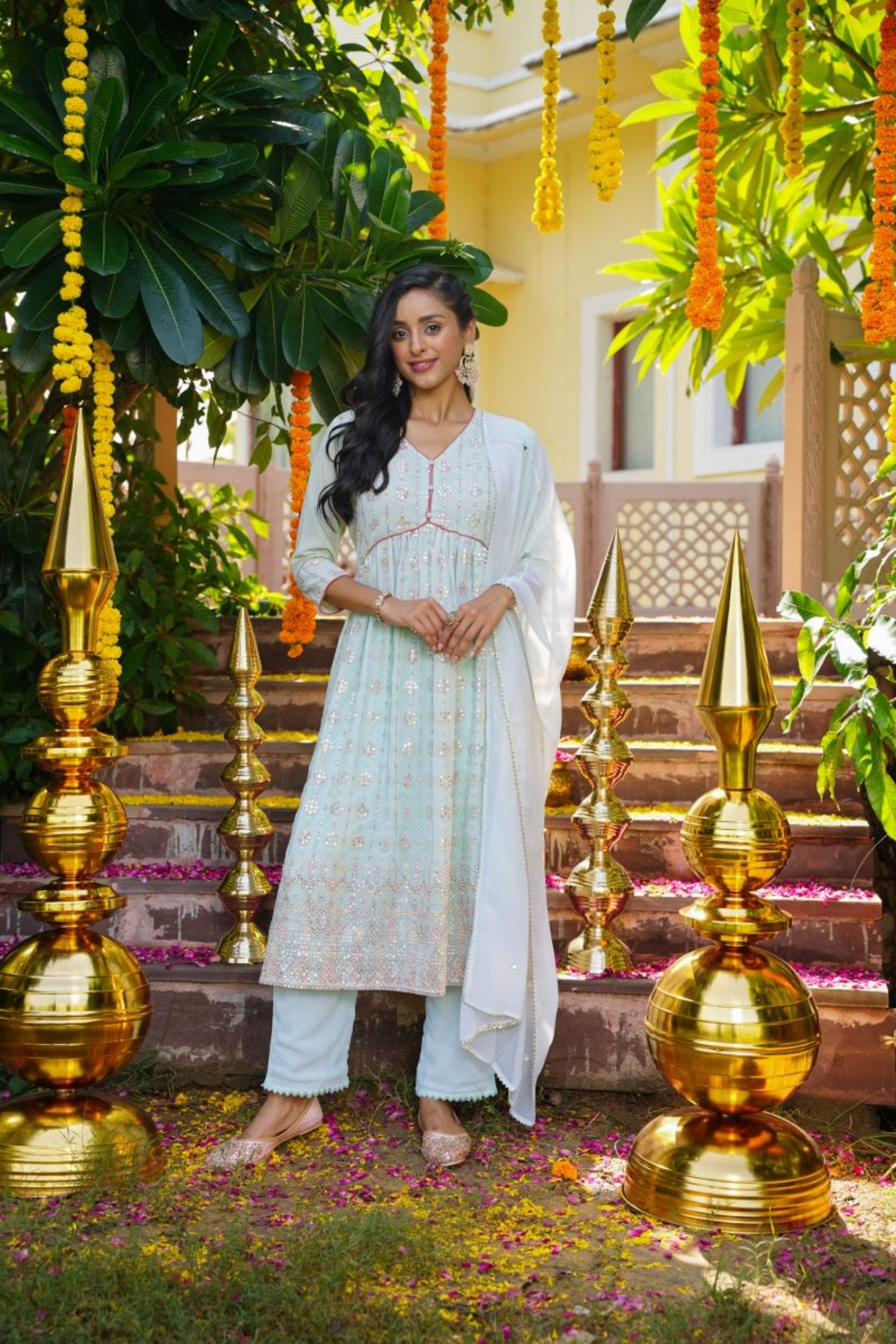 Alia Cut With Mirror Work - Light Green image 4