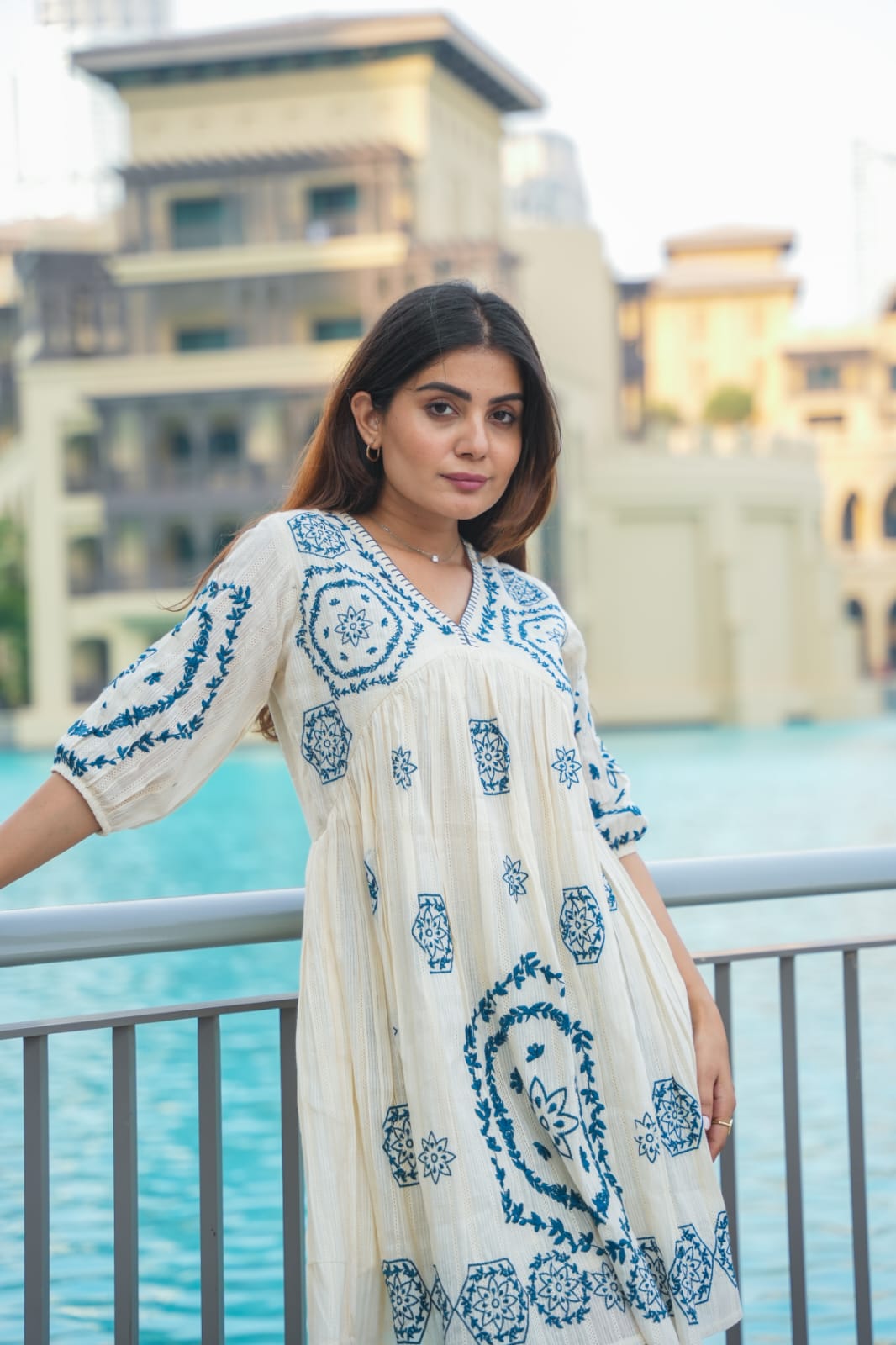 Snow Blue: Blue Embroidered Short Tunic Dress image 7