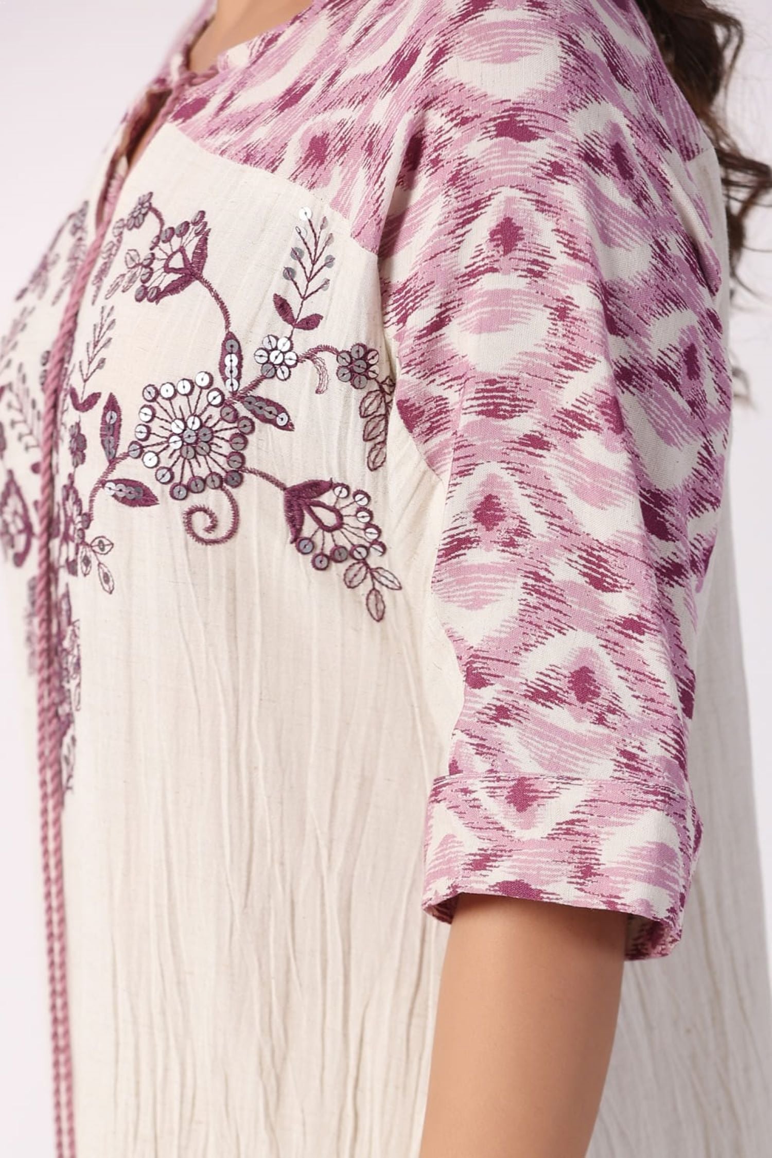 Boho Chic A-line Purple Embroidered Floral Short Tunic Dress image 6