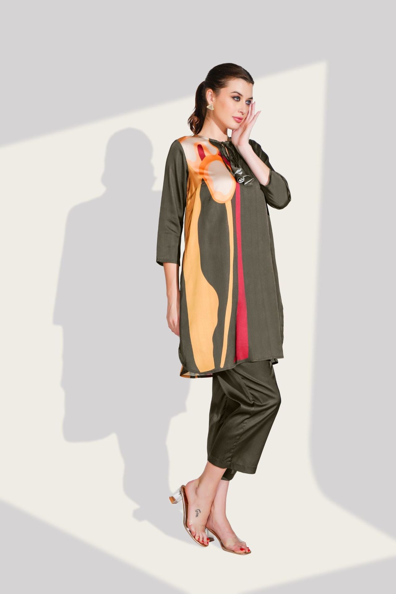 Black Cord Set With Side Print & Short Bottom image 6