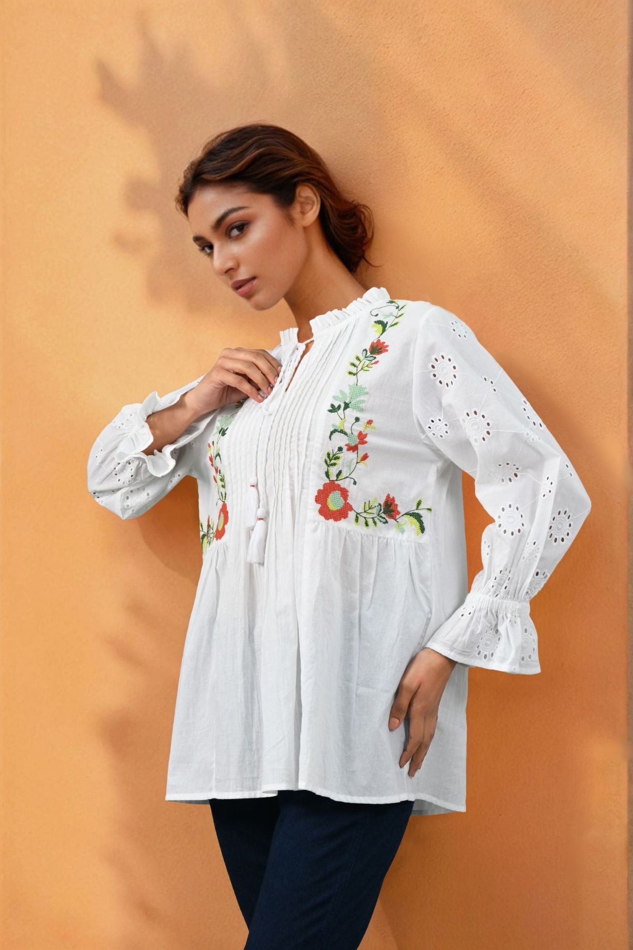 White Bloom Eyelet Floral Top image 4