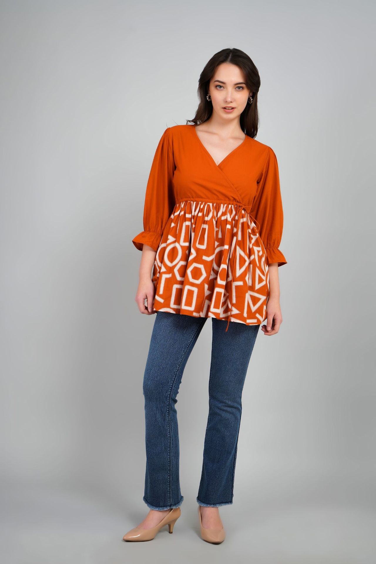 Freyaa Orange Frill Printed Top image 4
