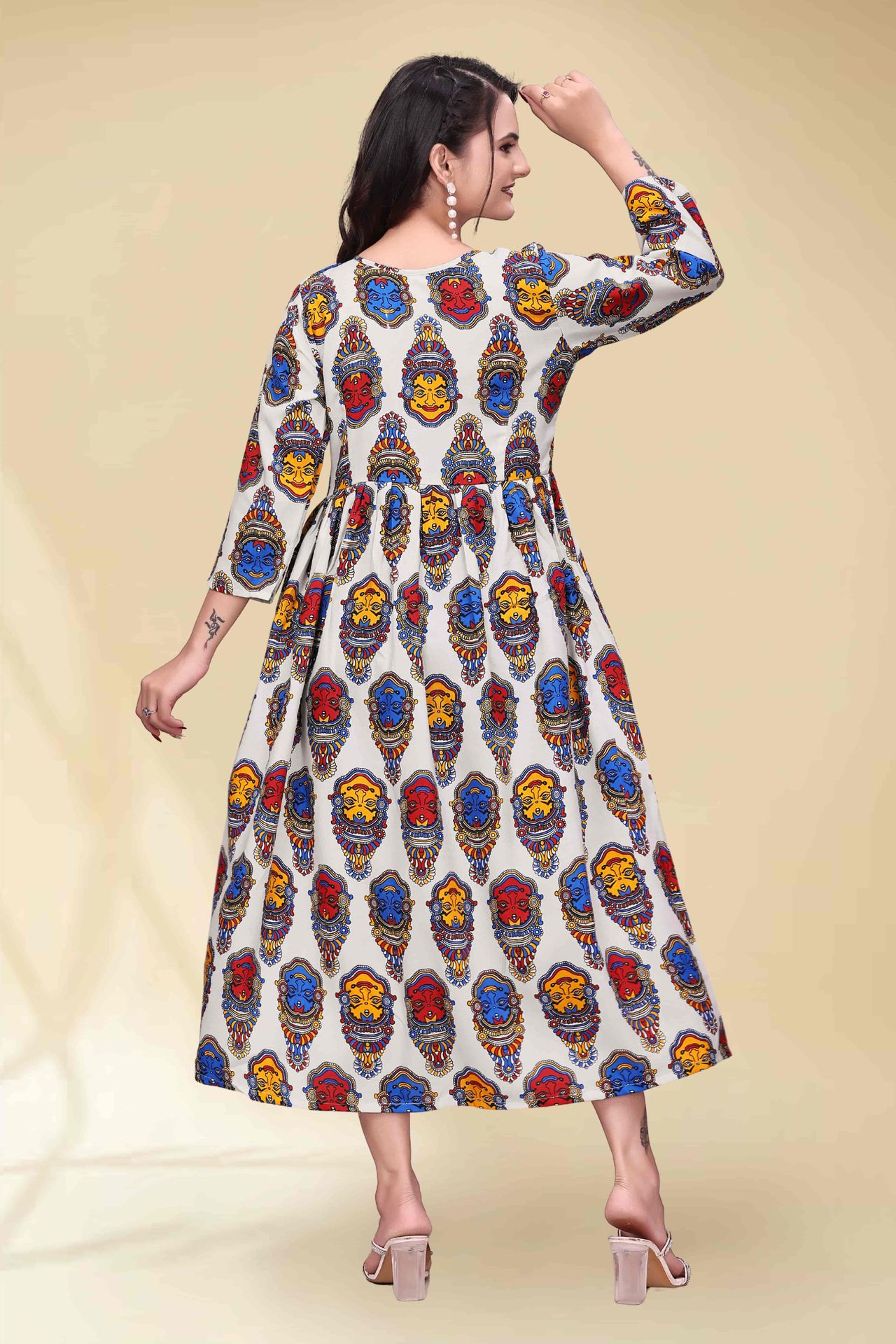 Women Rayon Kalamkari Calf Length Dress image 2