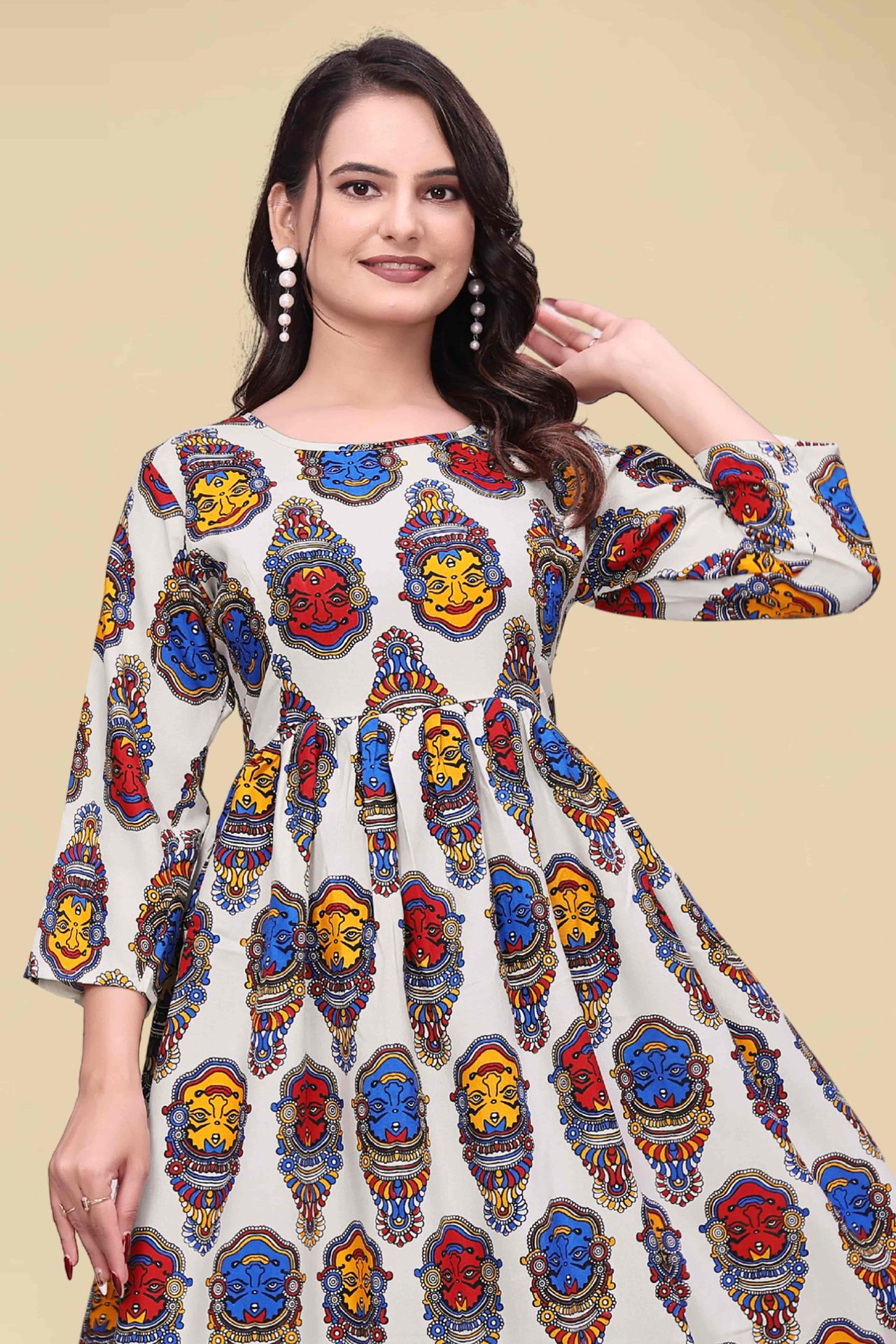 Women Rayon Kalamkari Calf Length Dress image 3