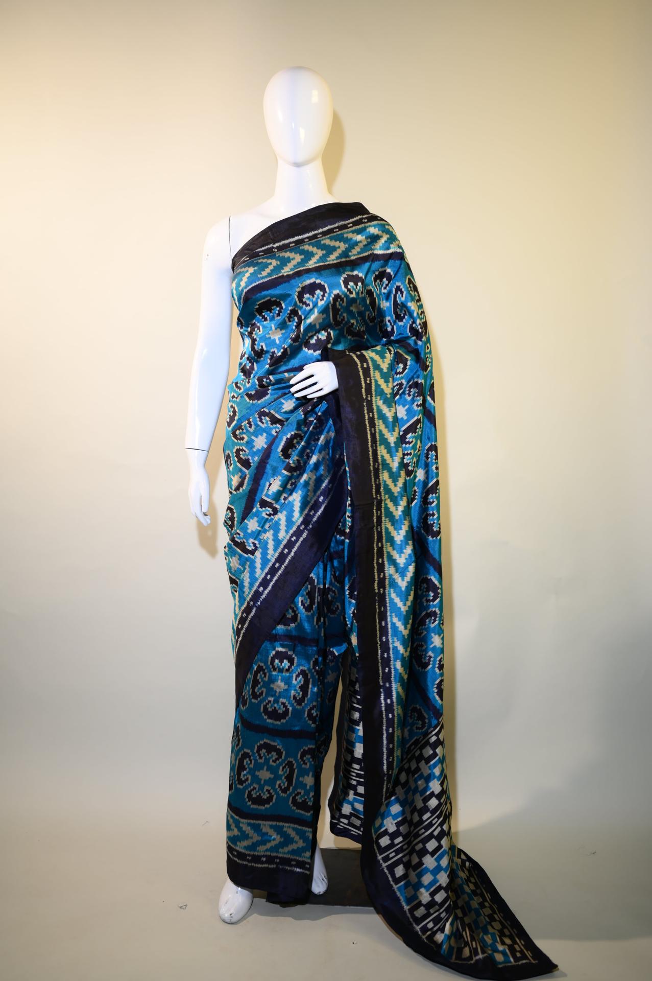 Bibhu Mohapatra Blue & Silver Mulberry Silk Odisha Ikat Saree