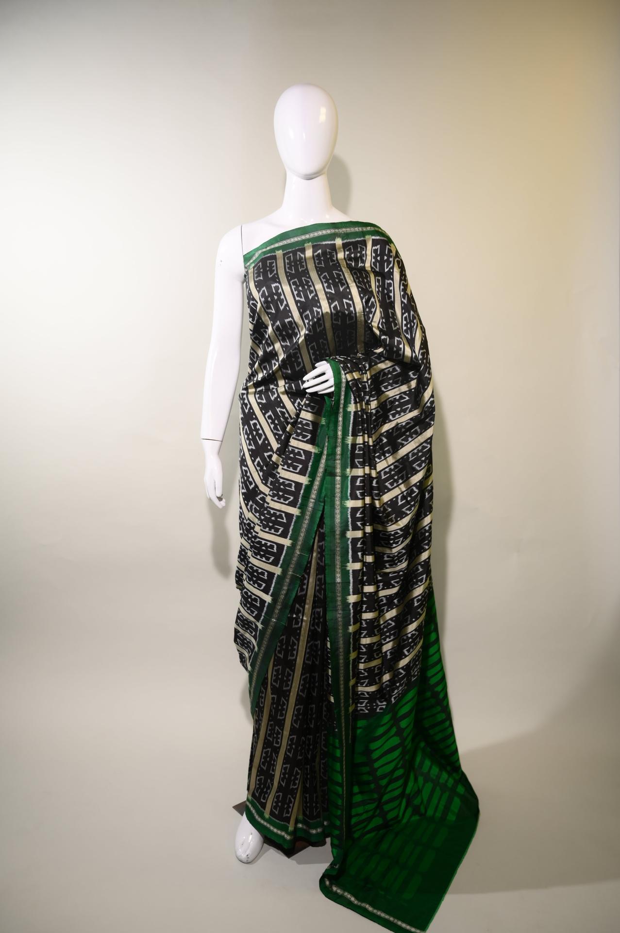 Bibhu Mohapatra Green & Black Mulberry Silk Odisha Ikat Saree