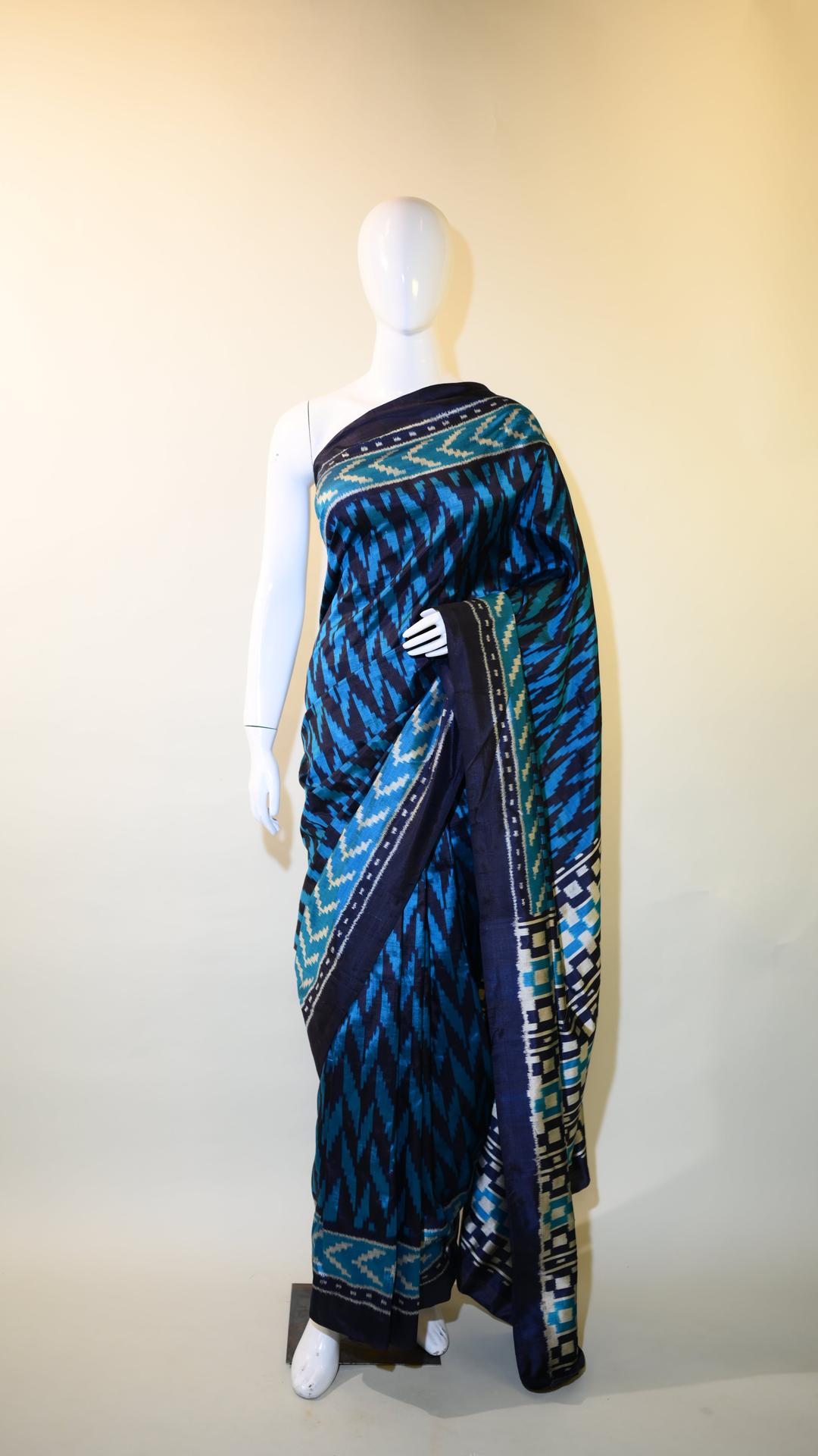 Bibhu Mohapatra Dual Blue & Silver Mulberry Silk Odisha Ikat Saree