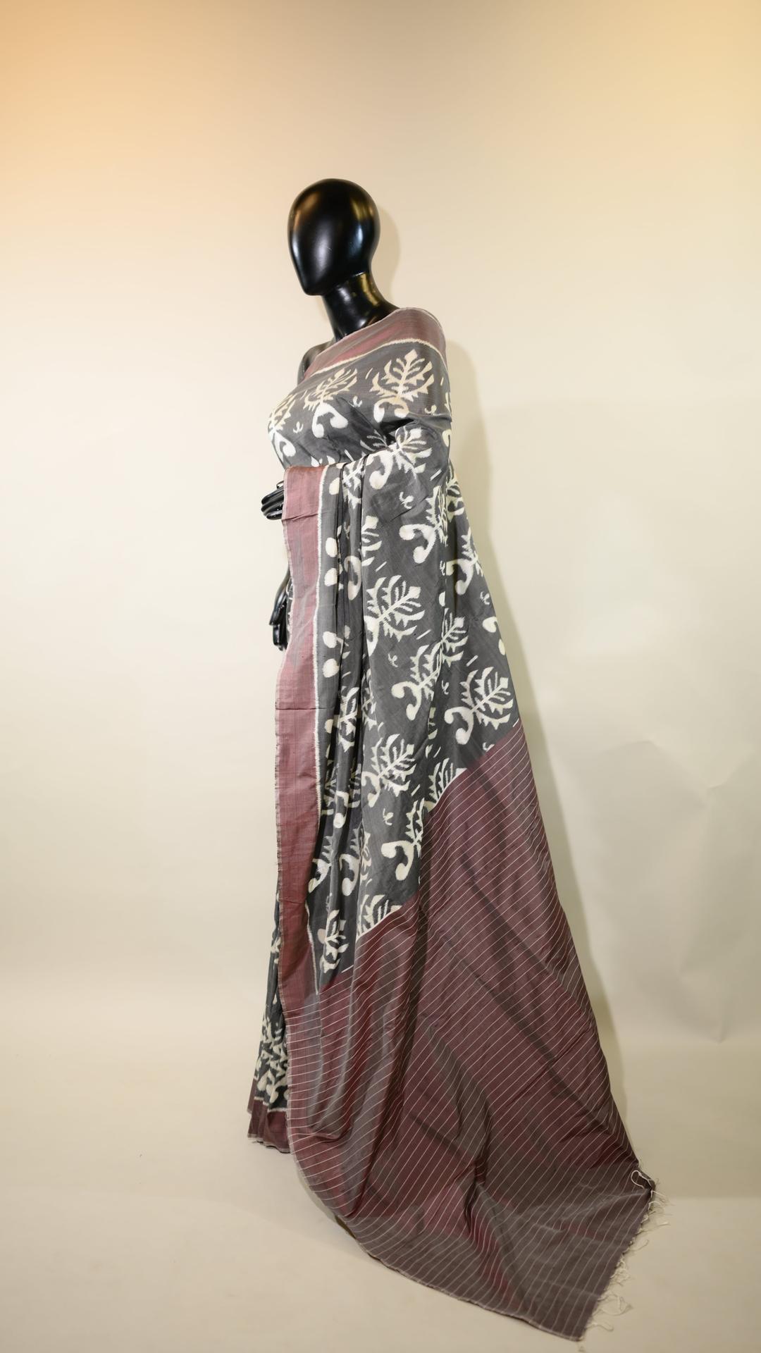 Greyish Purple Mulberry Silk Odisha Ikat Sarees image 2