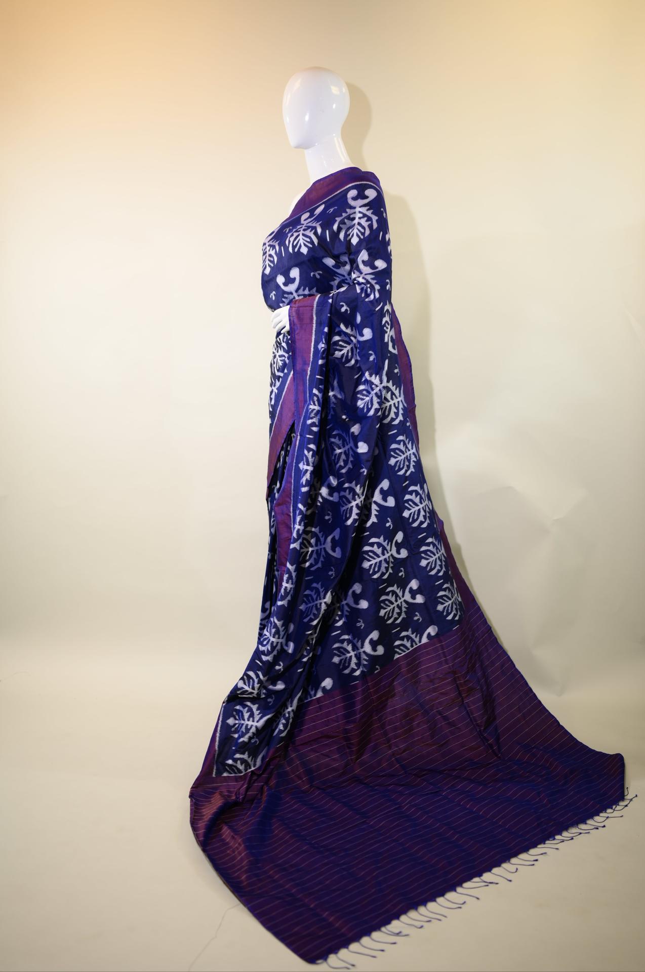 Blue & Purple Mulberry Silk Odisha Ikat Saree image 2