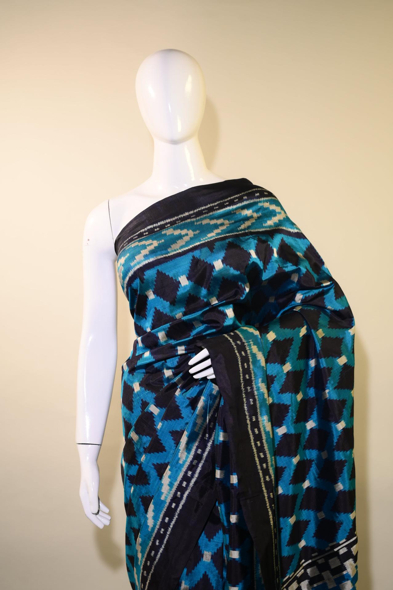 Bibhu Mohapatra Dual Shade Blue & Silver Mulberry Silk Odisha Ikat Saree image 2