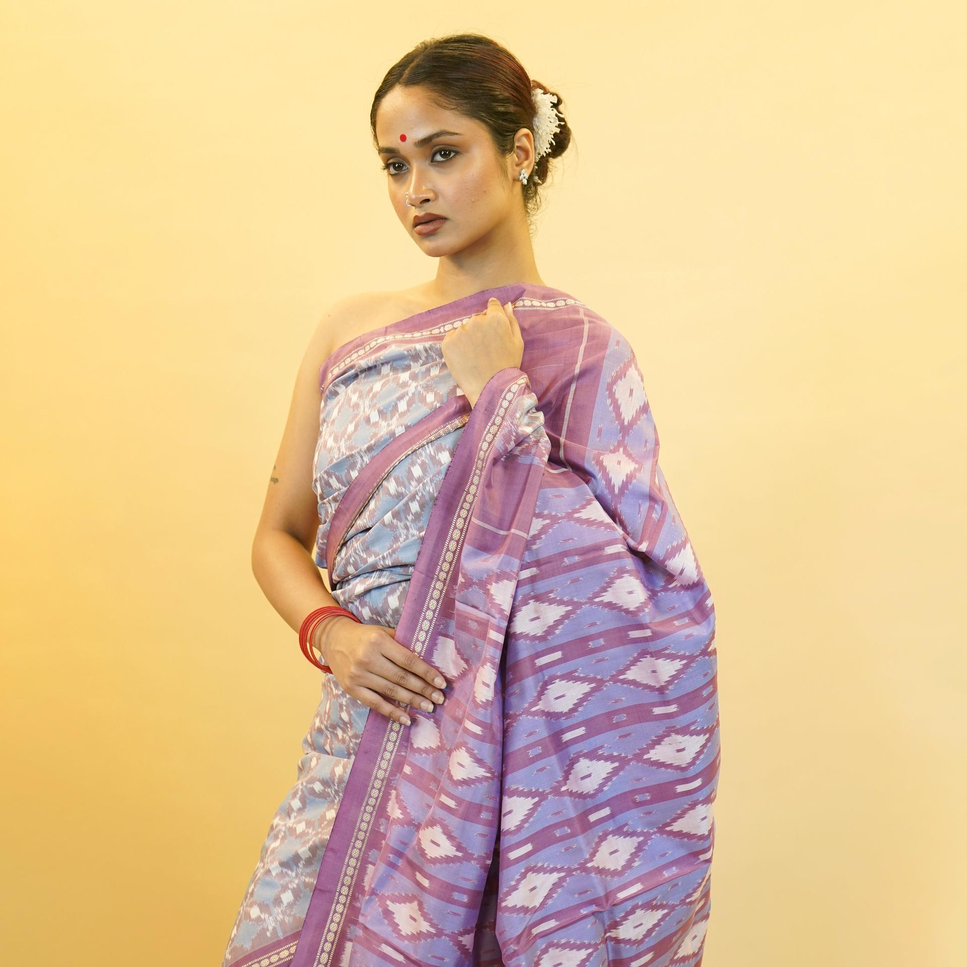 Bibhu Mohapatra Purple & Blue Mulberry Silk Pochampally Ikat Saree image 2