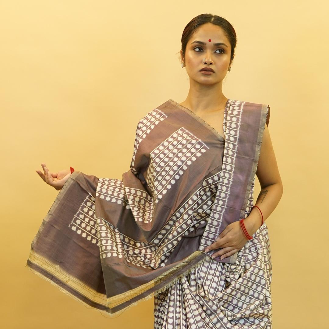 Bibhu Mohapatra Greyish Purple Mulberry Silk Pochampally Ikat Saree image 2