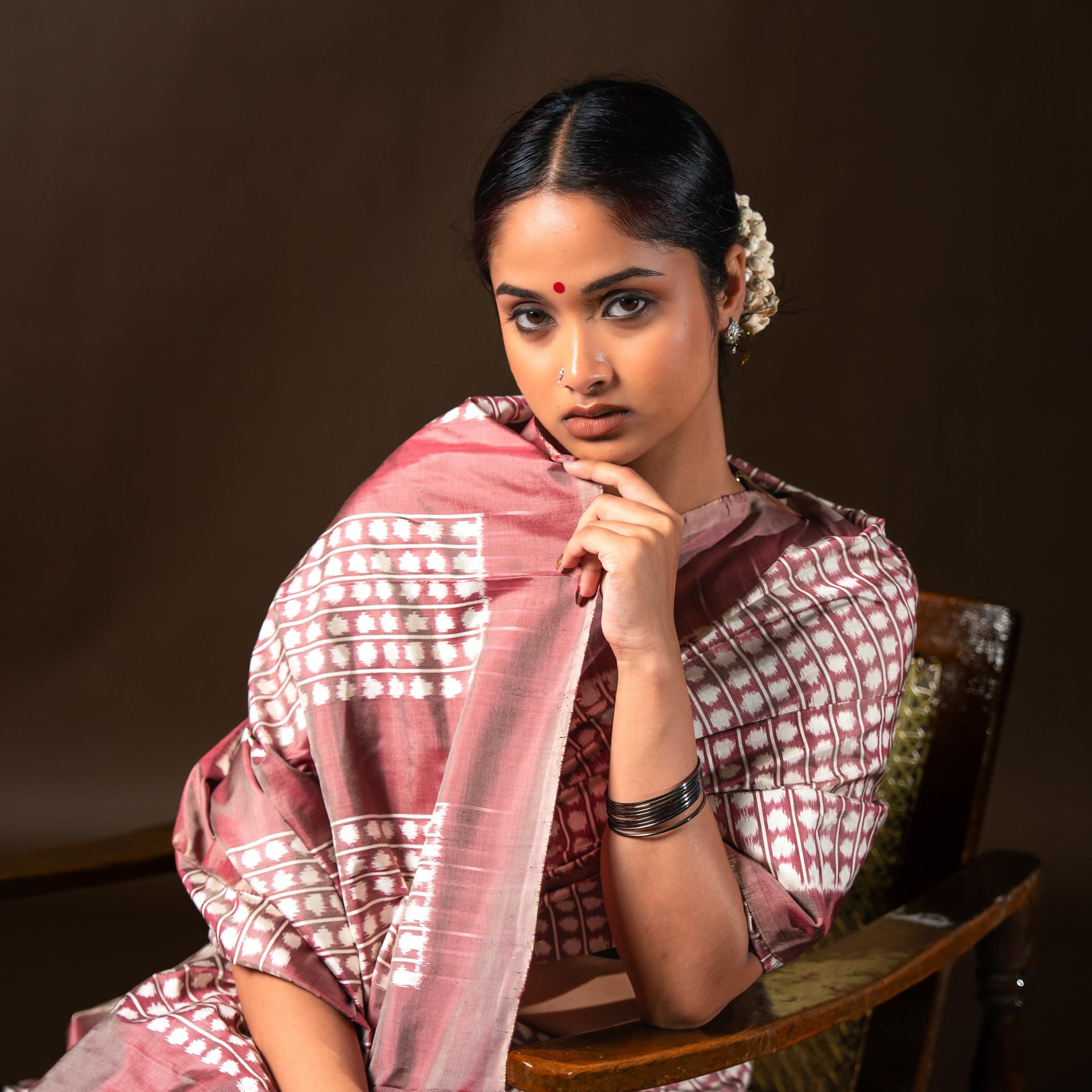 Bibhu Mohapatra Maroon & White Mulberry Silk Pochampally Ikat Saree image 2