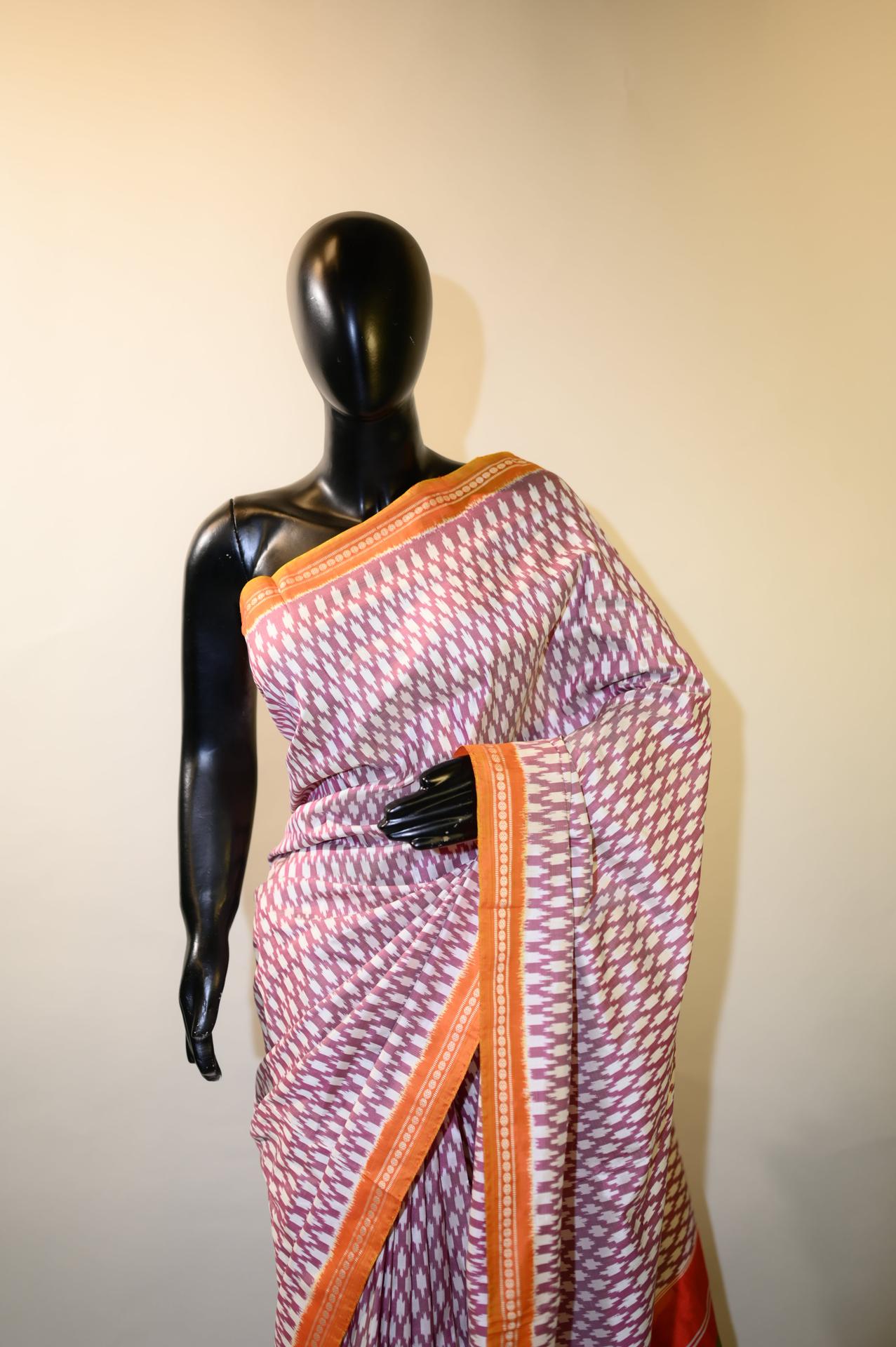 Mauve & Pink Mulberry Silk Pochampally Ikat Saree image 2