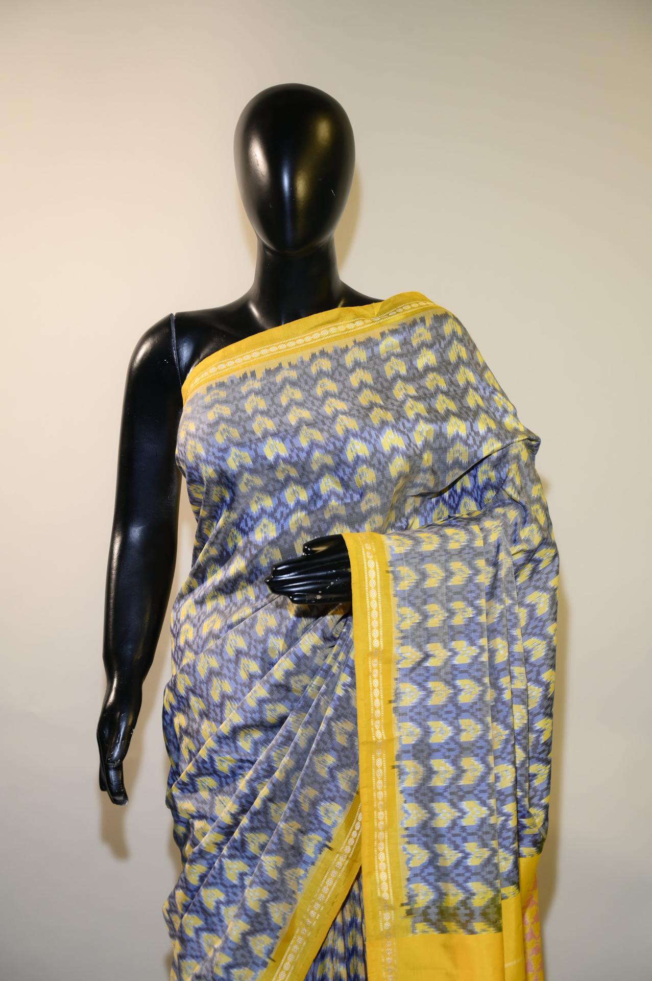 Bibhu Mohapatra Blue & Yellow Mulberry Silk Pochampally Ikat Saree image 2