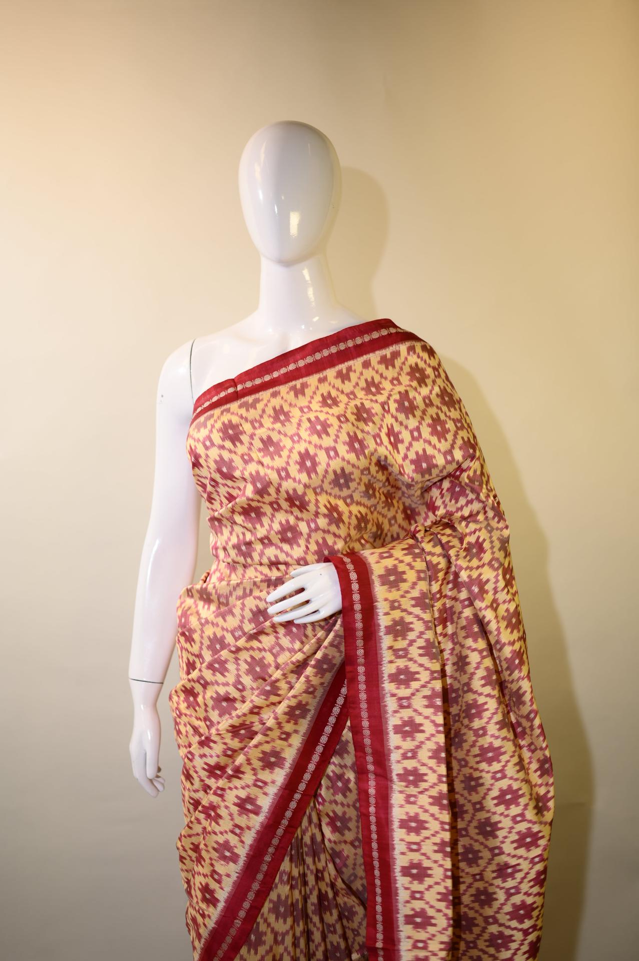 Bibhu Mohapatra Red & Yellow Mulberry Silk Odisha Ikat Saree image 2