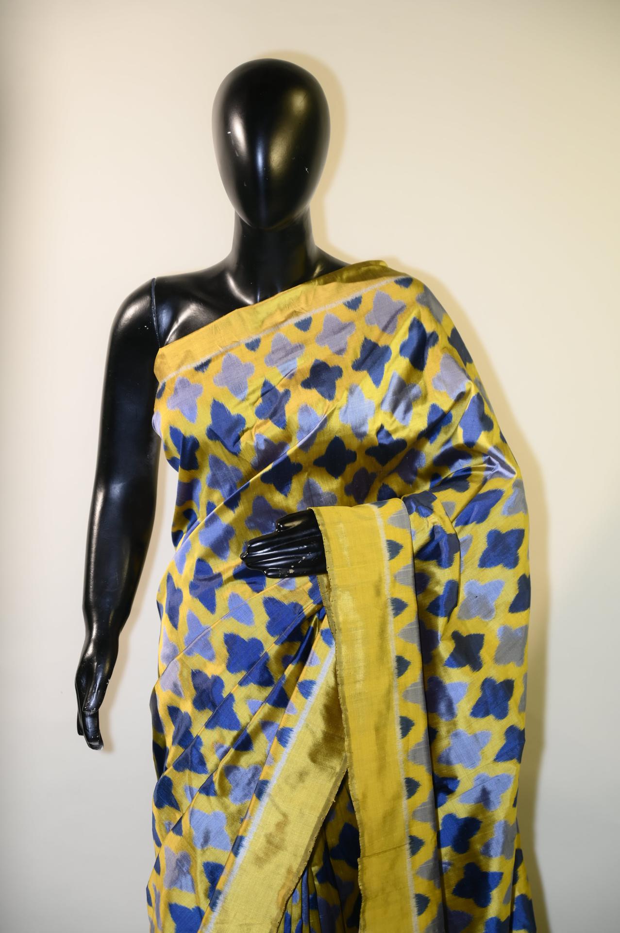 Bibhu Mohapatra Bright Yellow & Blue Mulberry Silk Odisha Ikat Saree image 2