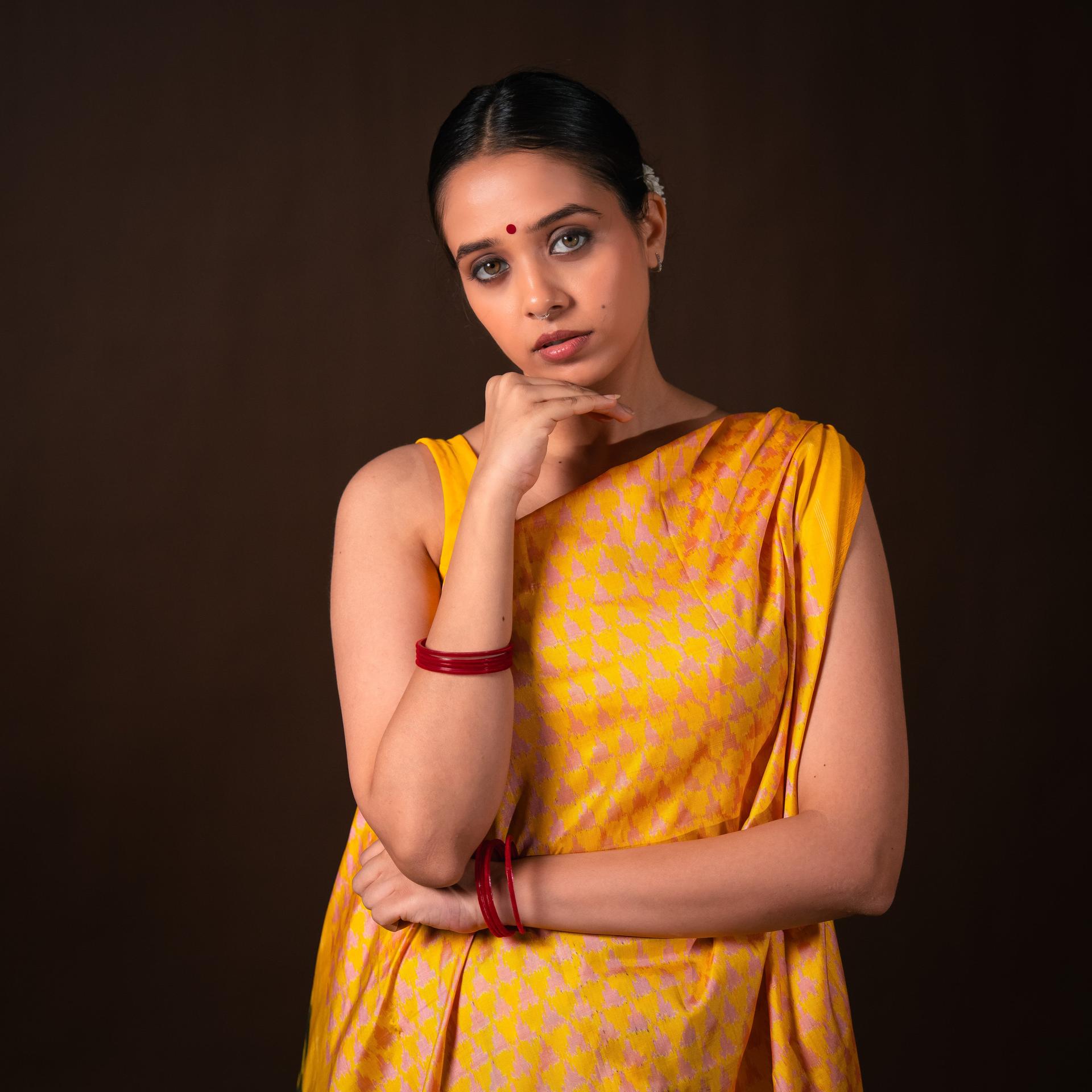 Bibhu Mohapatra Yellow & Grey Mulberry Silk Pochampally Ikat Saree image 2