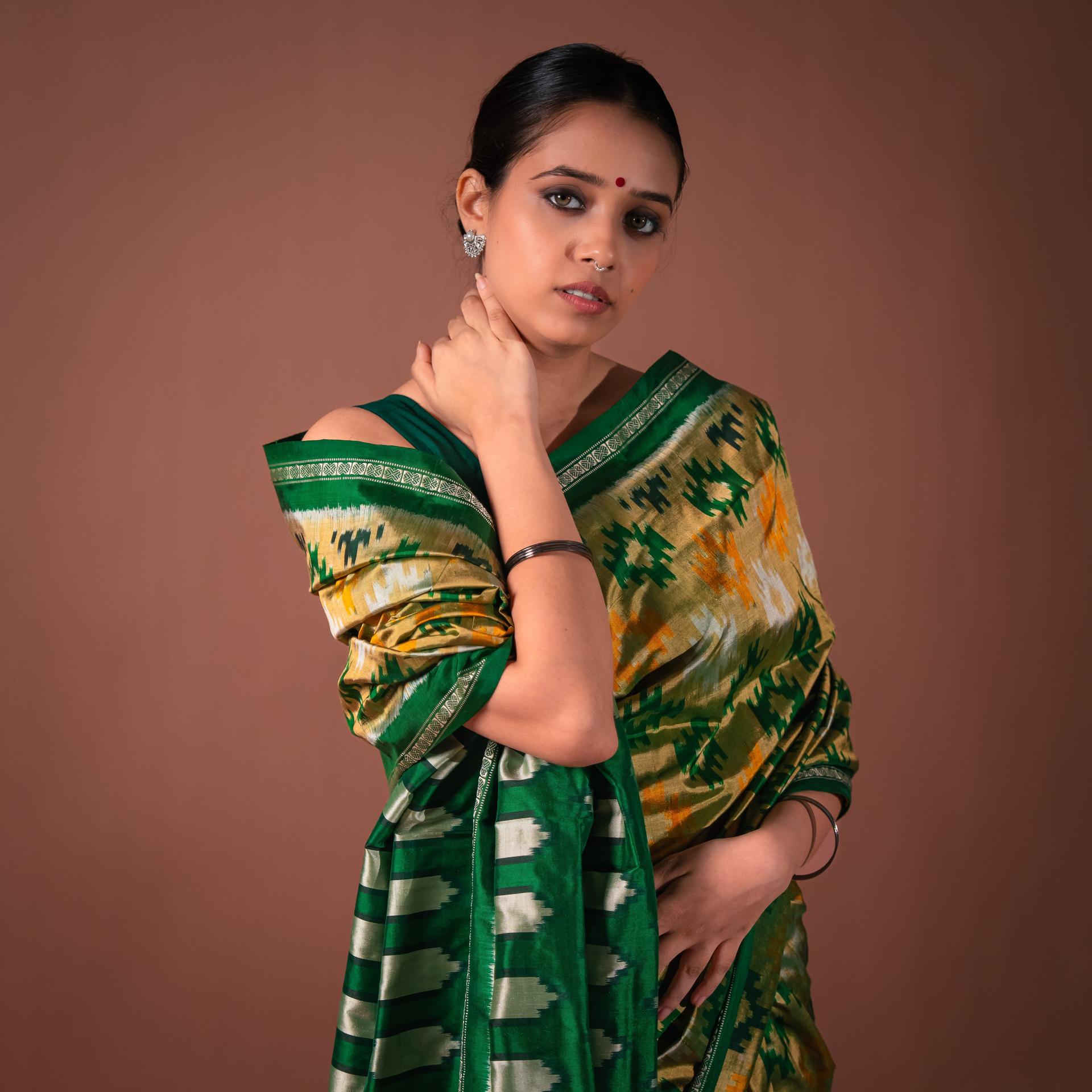 Bibhu Mohapatra Moss Green & Yellow Silk Pochampally Ikat Saree image 2