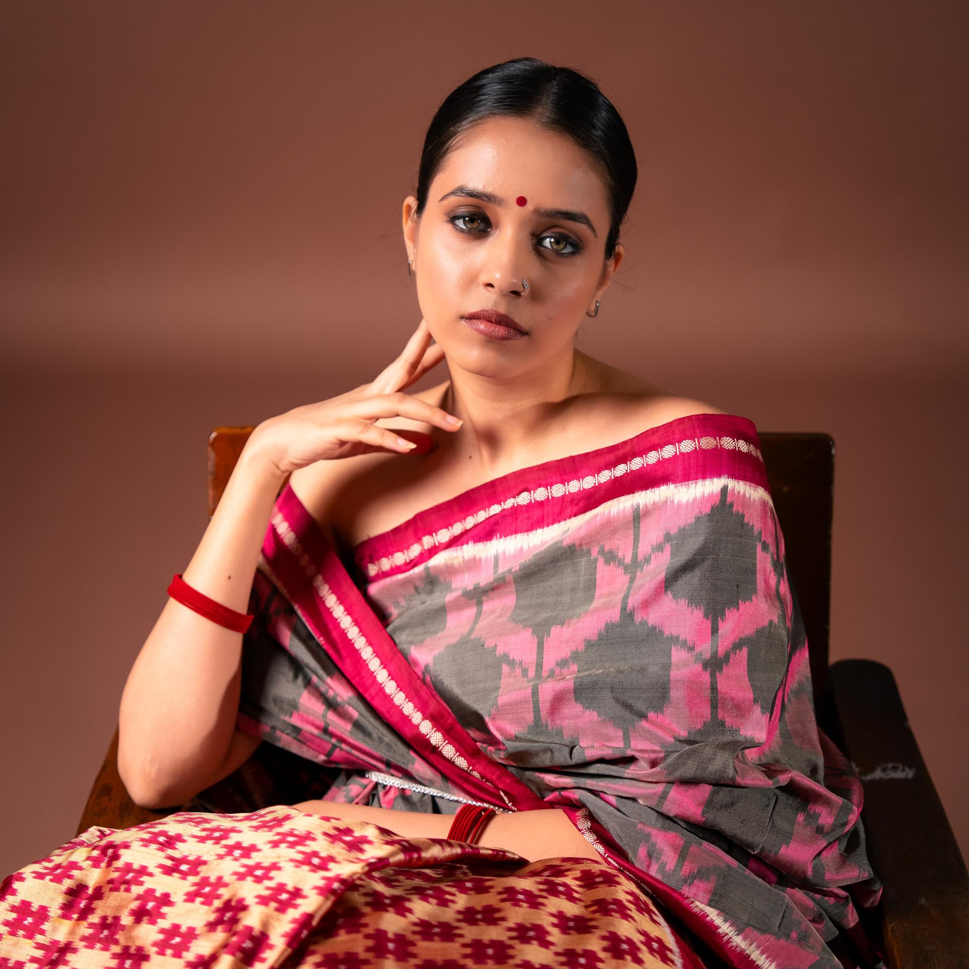 Bibhu Mohapatra Blush Pink & Grey Mulberry Silk Pochampally Ikat Saree image 2