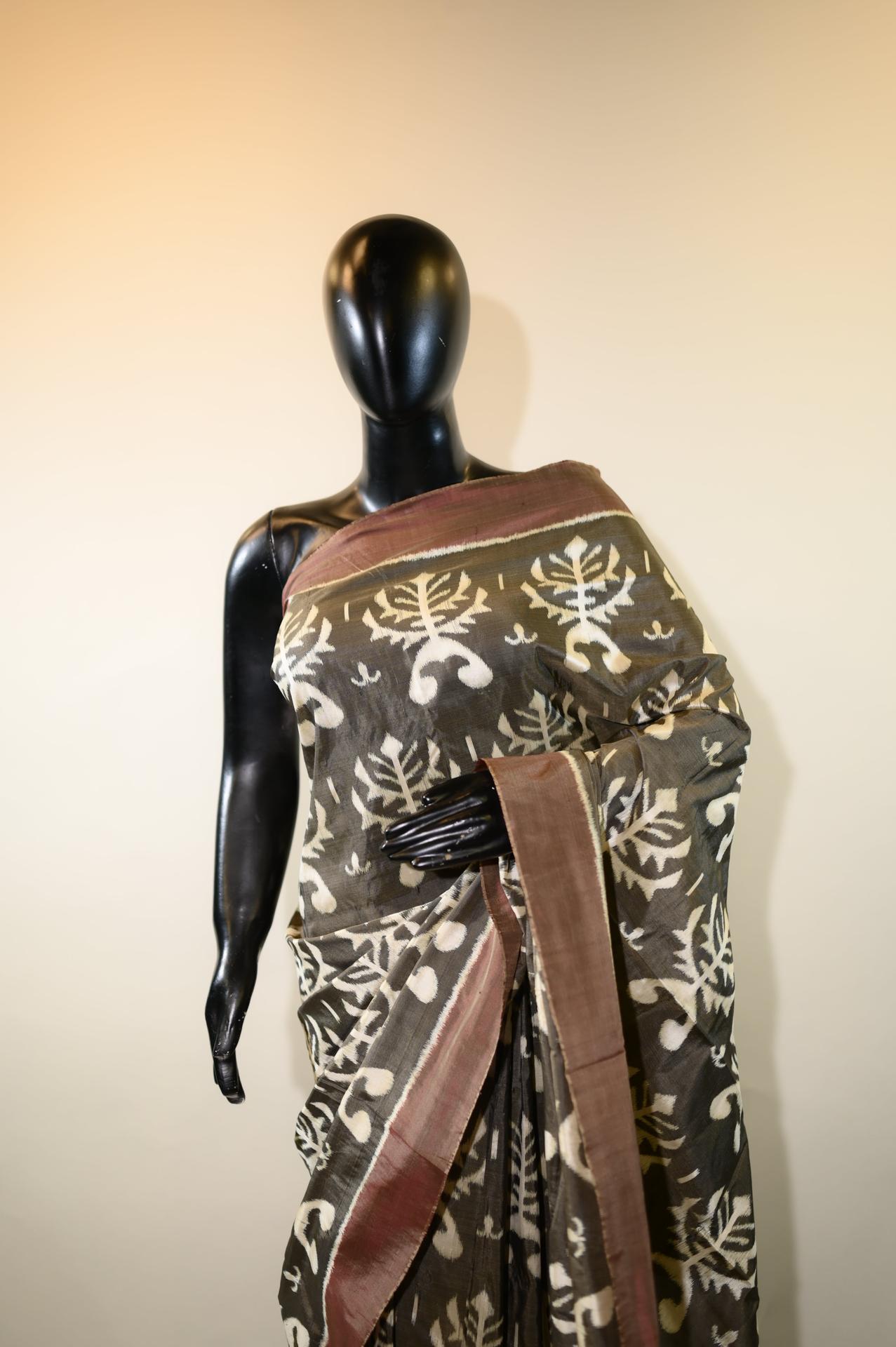Warm Grey Mulberry Silk Odisha Ikat Sarees image 3