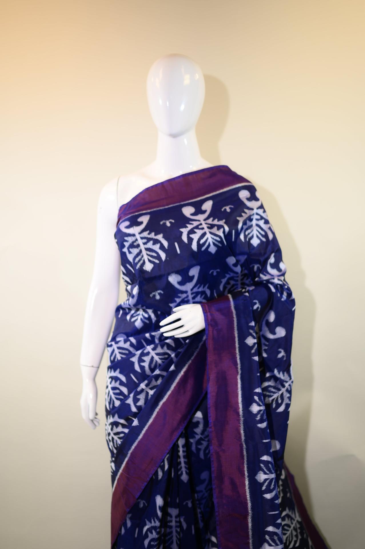 Blue & Purple Mulberry Silk Odisha Ikat Saree image 3